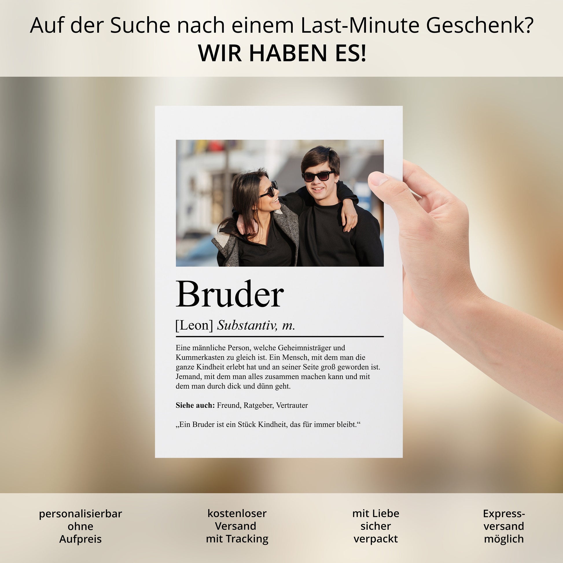 Bruder Definition Poster personalisierbar mit Bild + Namen Bruder Poster Geschenk Einzug Geburtstag Geschenk Bruder Poster Familienmitglied
