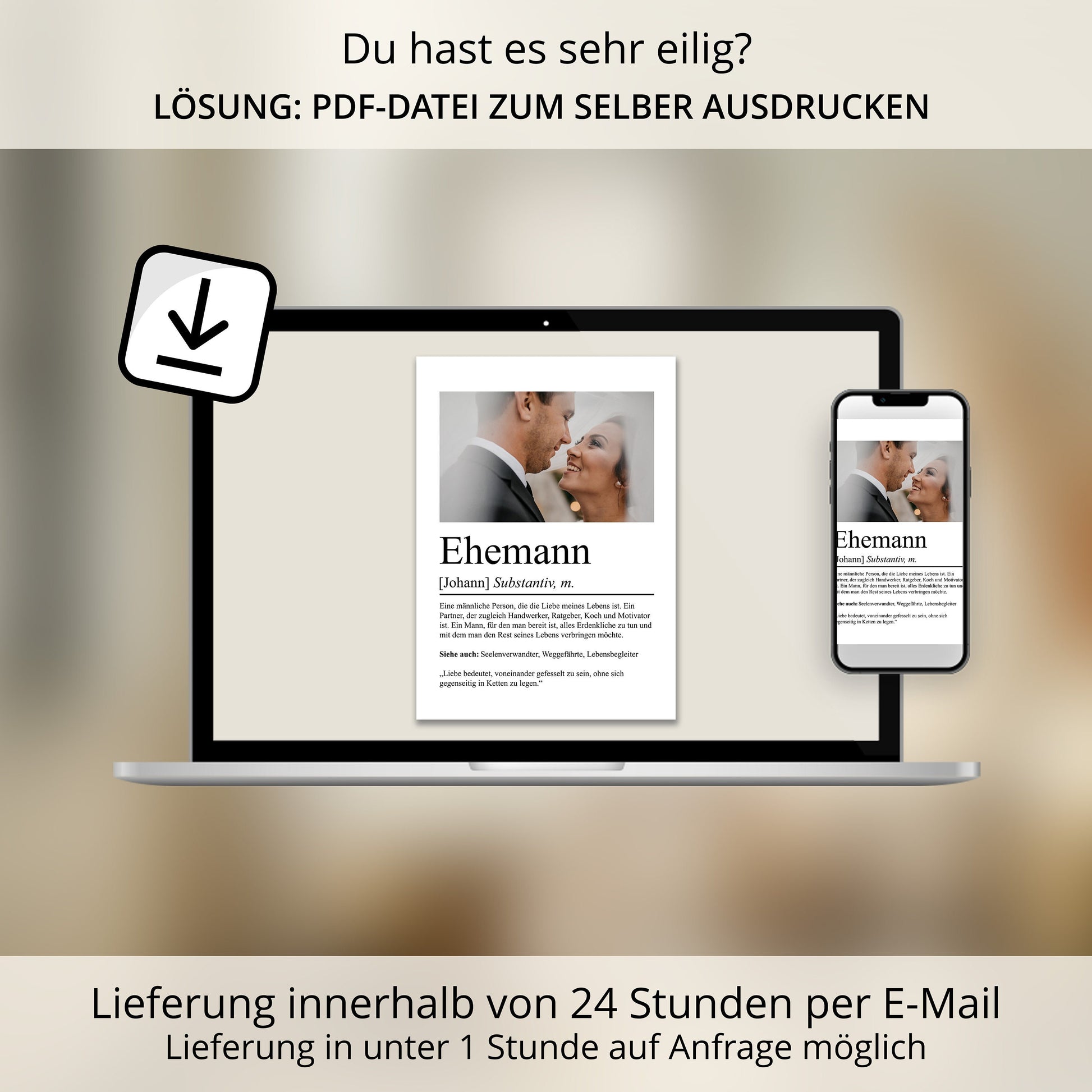Ehemann Definition Poster personalisierbar mit Bild + Namen Mann Poster Geschenk Einzug Geburtstag Geschenk Mann Hochzeit Geschenk Poster