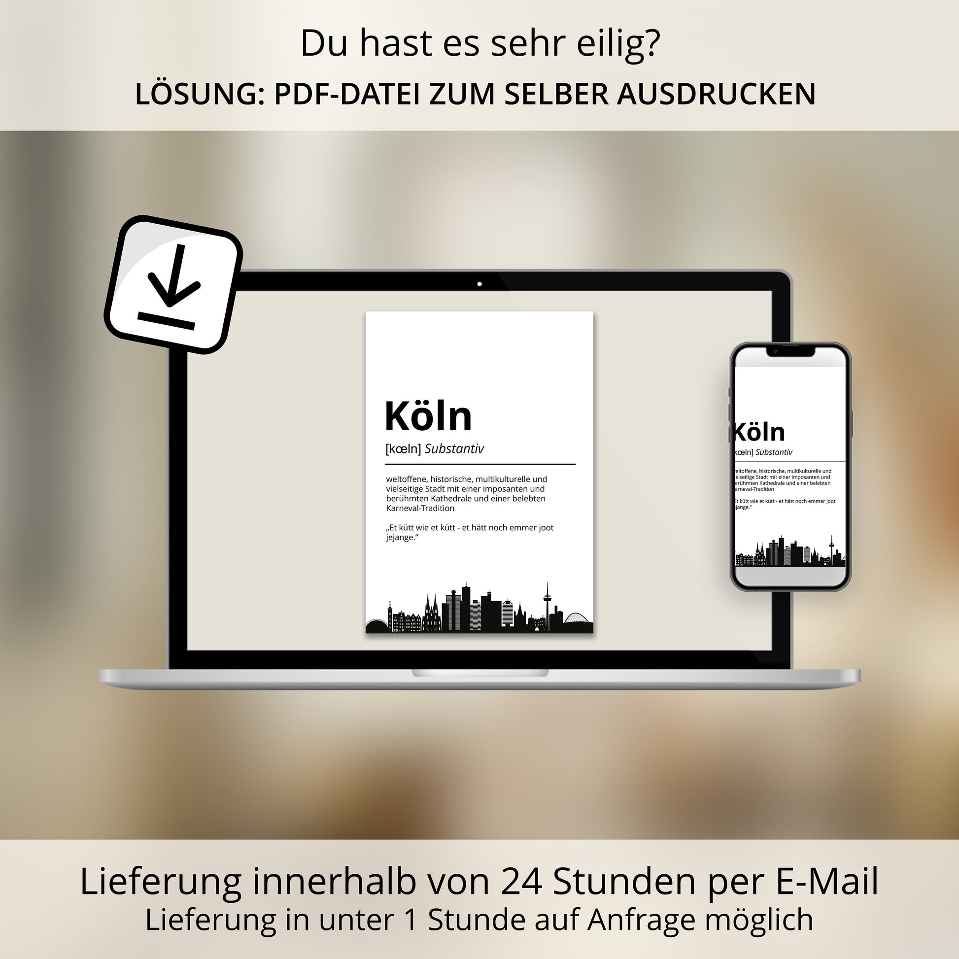 Köln Stadt Poster Definition personalisierbar Städte Poster Wandkunst Poster Wohnung Geschenk Einzug Umzug Heimatstadt Poster