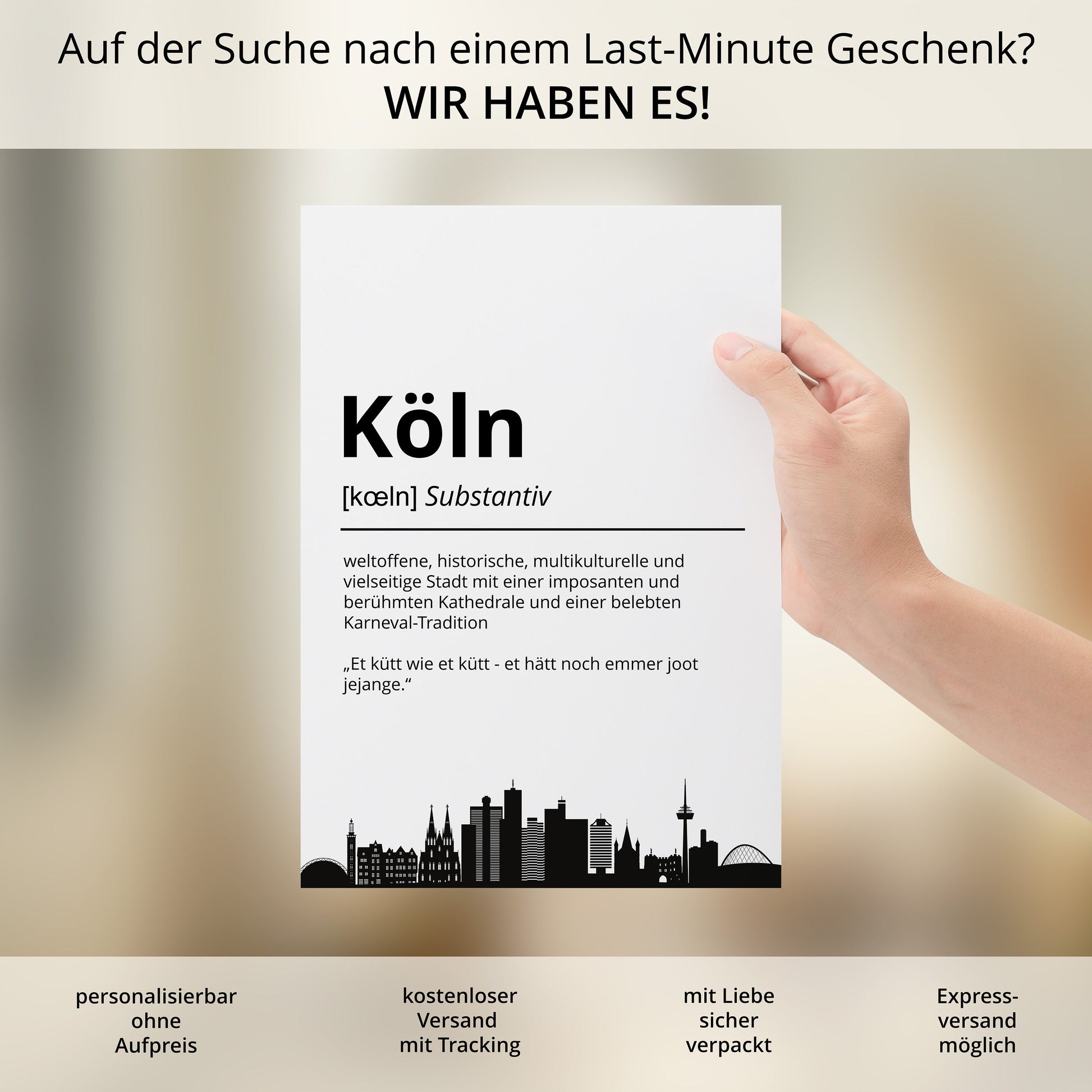 Köln Stadt Poster Definition personalisierbar Städte Poster Wandkunst Poster Wohnung Geschenk Einzug Umzug Heimatstadt Poster