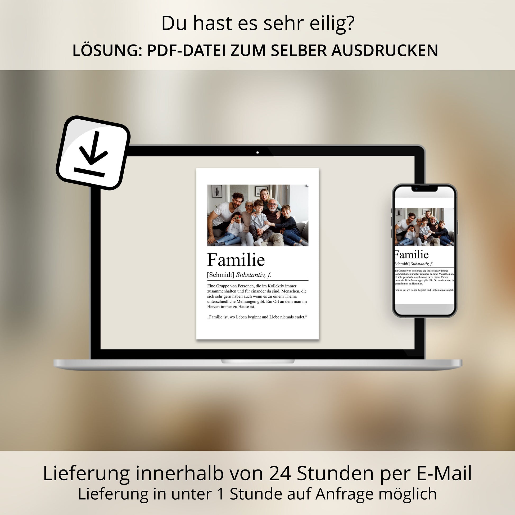 Familie Definition Poster personalisierbar mit Bild + Namen Familien Poster Geschenk Einzug Einweihung Geschenk Poster Eingangsbereich