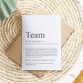 Team Definition Karte personalisierbar mit Teamnamen Jubiläum Grußkarte Team Geschenk Geburtstag Team Postkarte Definition Team Postkarte