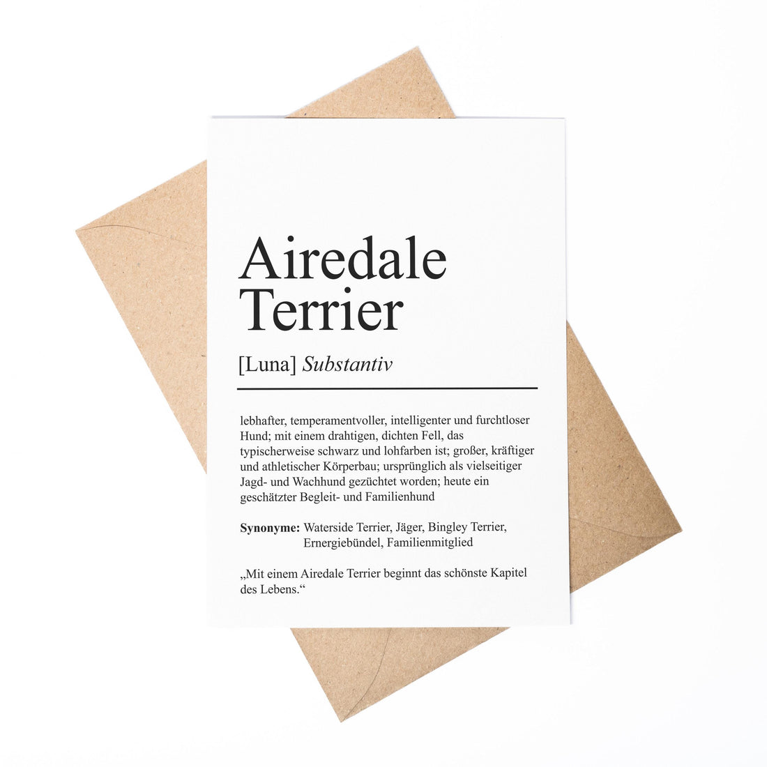 Airedale Terrier Definition Karte personalisierbar mit Name Hunde Rasse Grußkarte Geschenk Hundebesitzer Karte Geburtstag Geschenk