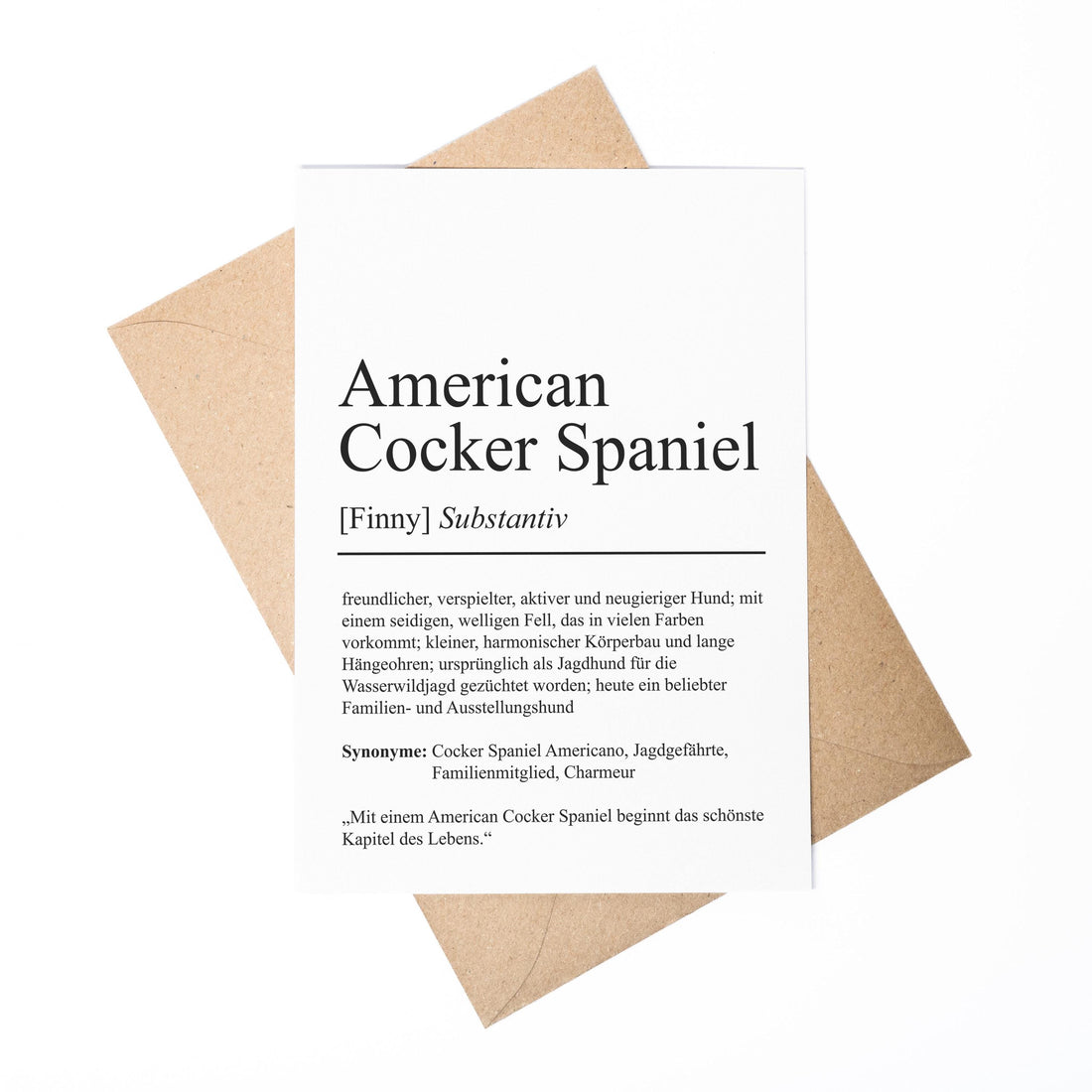 American Cocker Spaniel Definition Karte personalisierbar mit Name Hunde Rasse Grußkarte Geschenk Hundebesitzer Karte Geburtstag Geschenk
