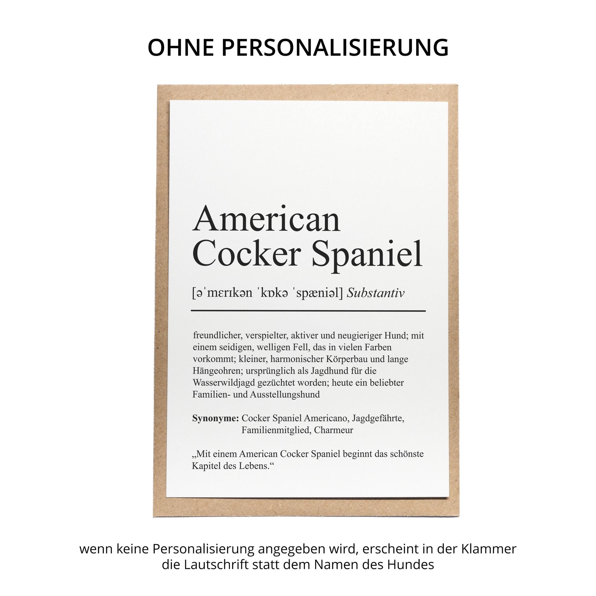 American Cocker Spaniel Definition Karte personalisierbar mit Name Hunde Rasse Grußkarte Geschenk Hundebesitzer Karte Geburtstag Geschenk