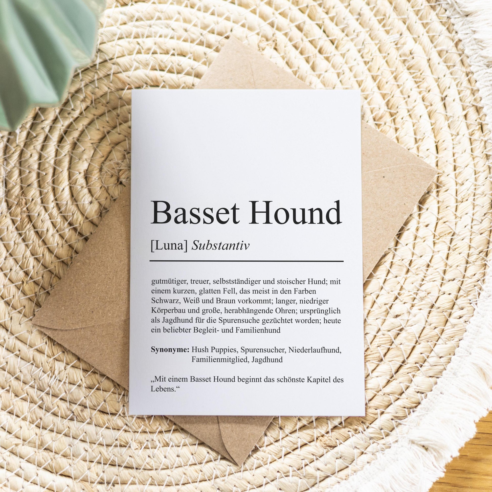 Basset Hound Definition Karte personalisierbar mit Name Hunde Rasse Grußkarte Geschenk Hundebesitzer Karte Geburtstag Geschenk