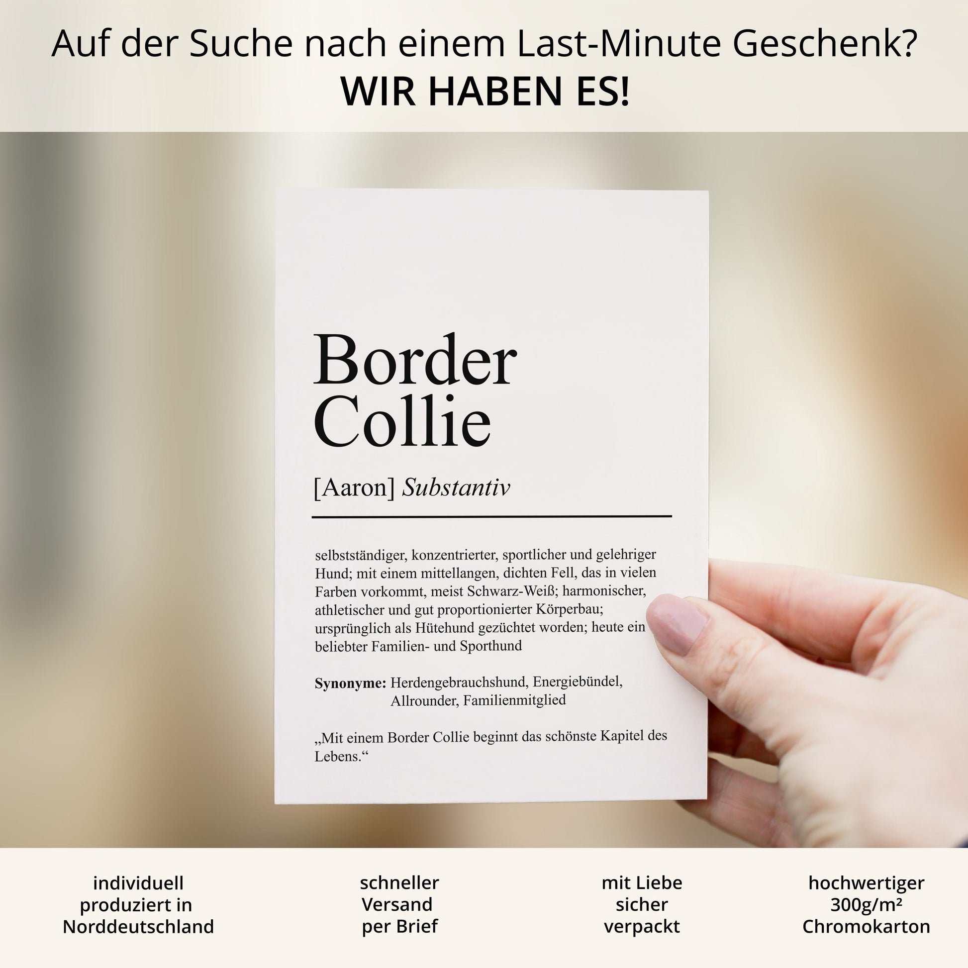 Border Collie Definition Karte personalisierbar mit Name Hunde Rasse Grußkarte Geschenk Hundebesitzer Karte Geburtstag Geschenk
