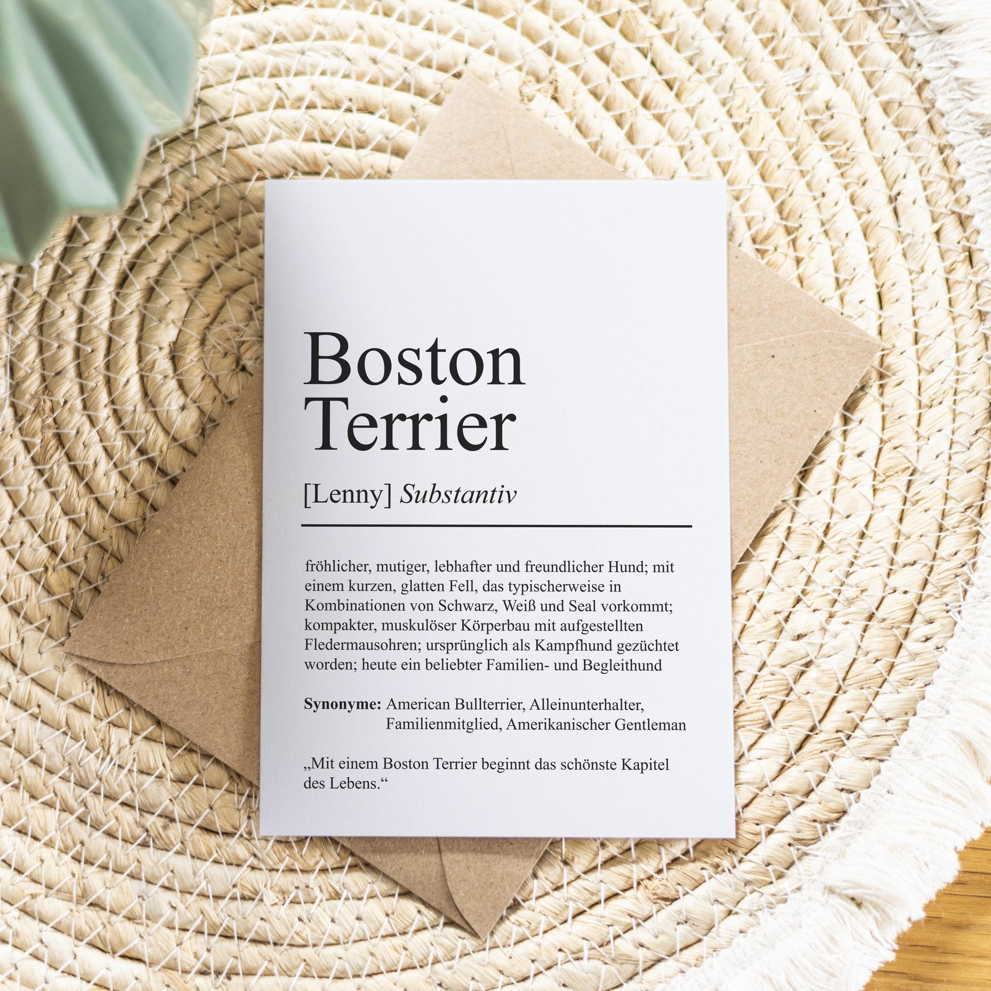 Boston Terrier Definition Karte personalisierbar mit Name Hunde Rasse Grußkarte Geschenk Hundebesitzer Karte Geburtstag Geschenk