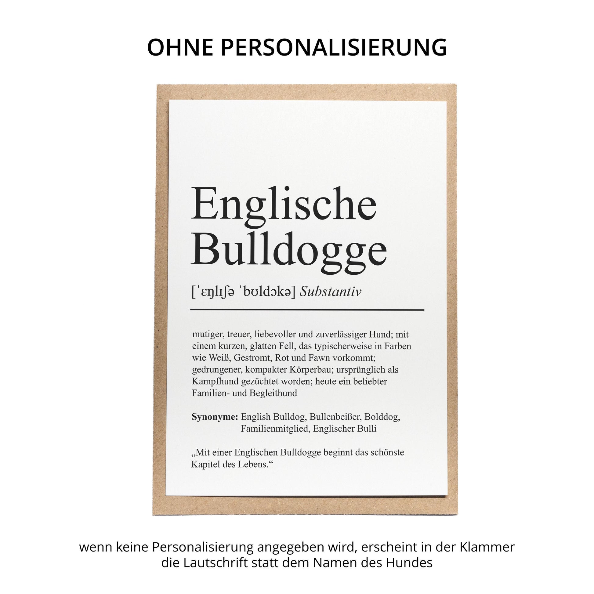 Englische Bulldogge Definition Karte personalisierbar mit Name Hunde Rasse Grußkarte Geschenk Hundebesitzer Karte Geburtstag Geschenk