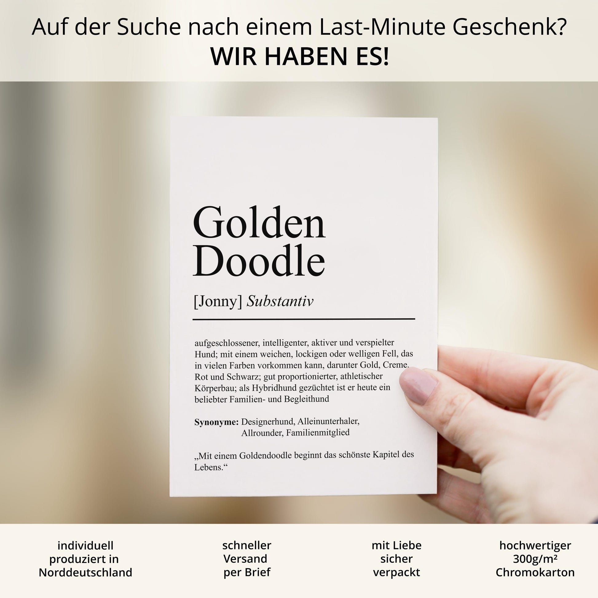 Golden Doodle Definition Karte personalisierbar mit Name Hunde Rasse Grußkarte Geschenk Hundebesitzer Karte Geburtstag Geschenk