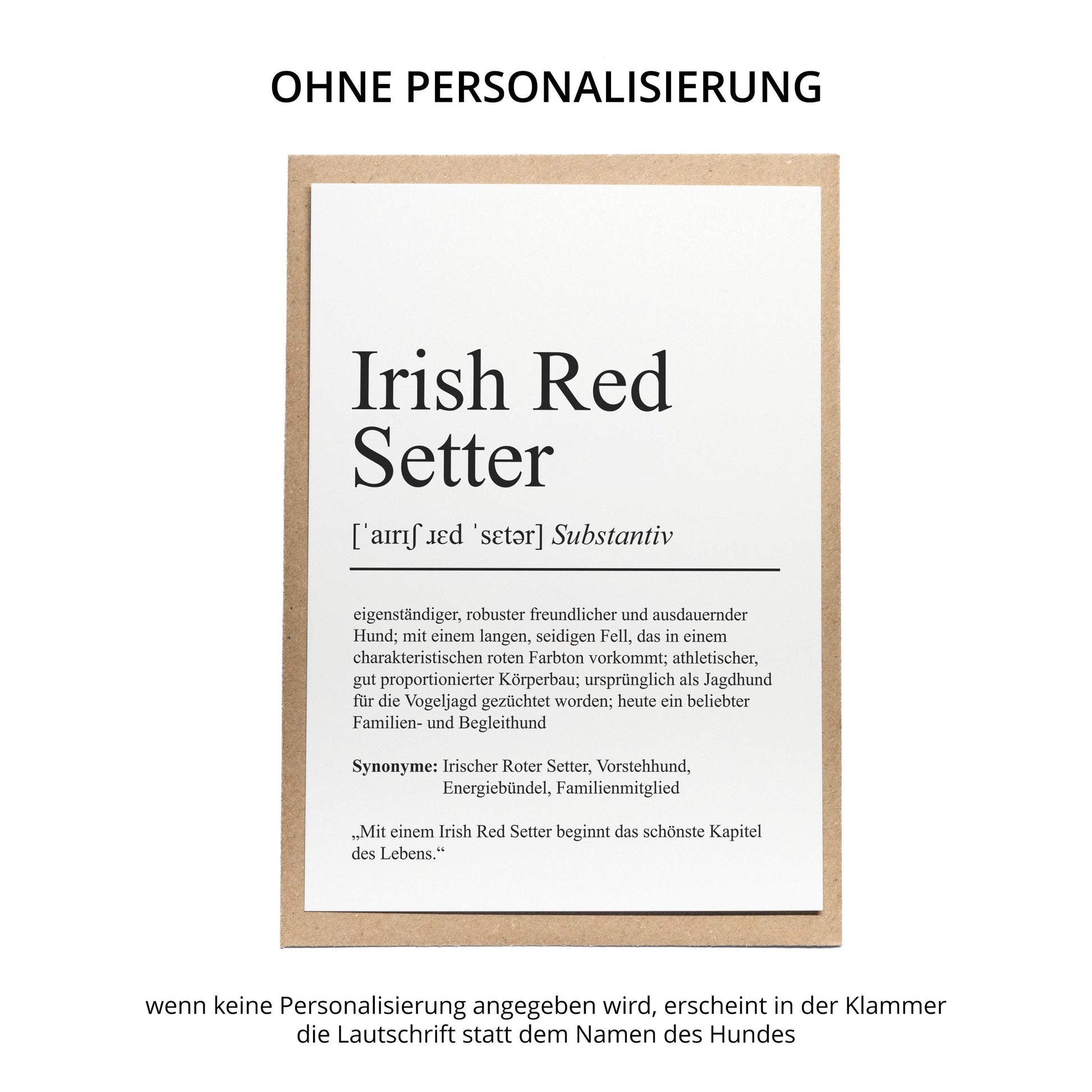 Irish Red Setter Definition Karte personalisierbar mit Name Hunde Rasse Grußkarte Geschenk Hundebesitzer Karte Geburtstag Geschenk