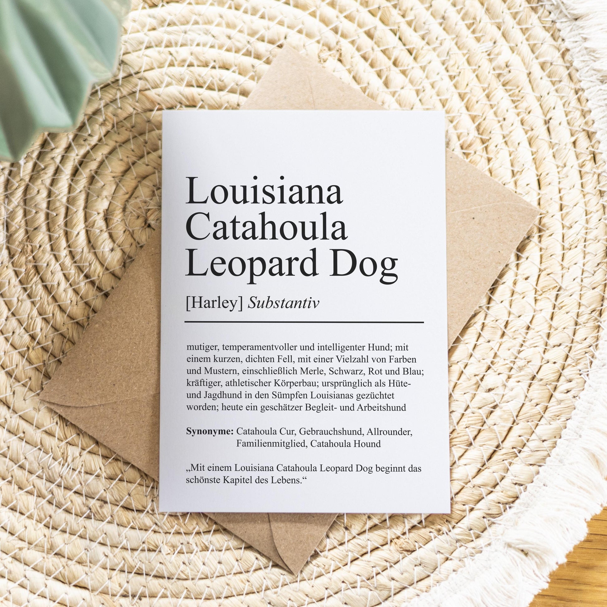 Louisiana Catahoula Leopard Dog Definition Karte personalisierbar mit Name Hunde Rasse Grußkarte Geschenk Hundebesitzer Karte Geburtstag
