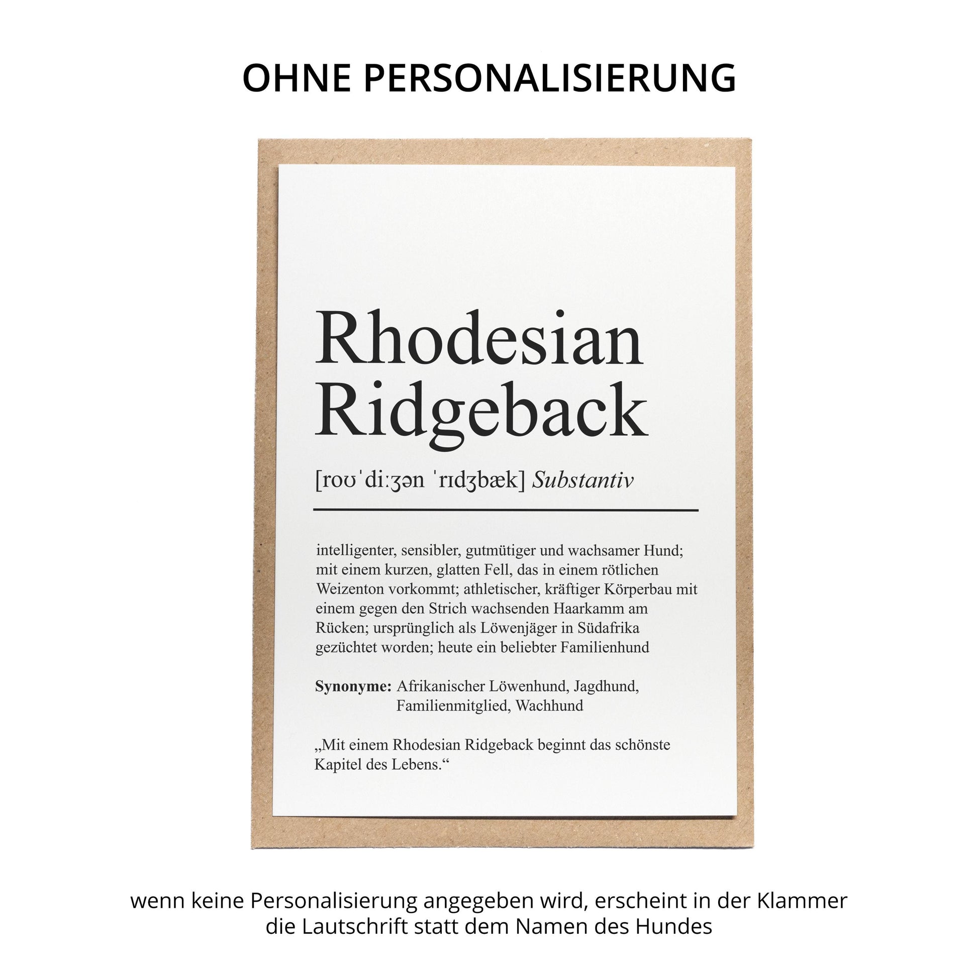 Rhodesian Ridgeback Definition Karte personalisierbar mit Name Hunde Rasse Grußkarte Geschenk Hundebesitzer Karte Geburtstag Geschenk