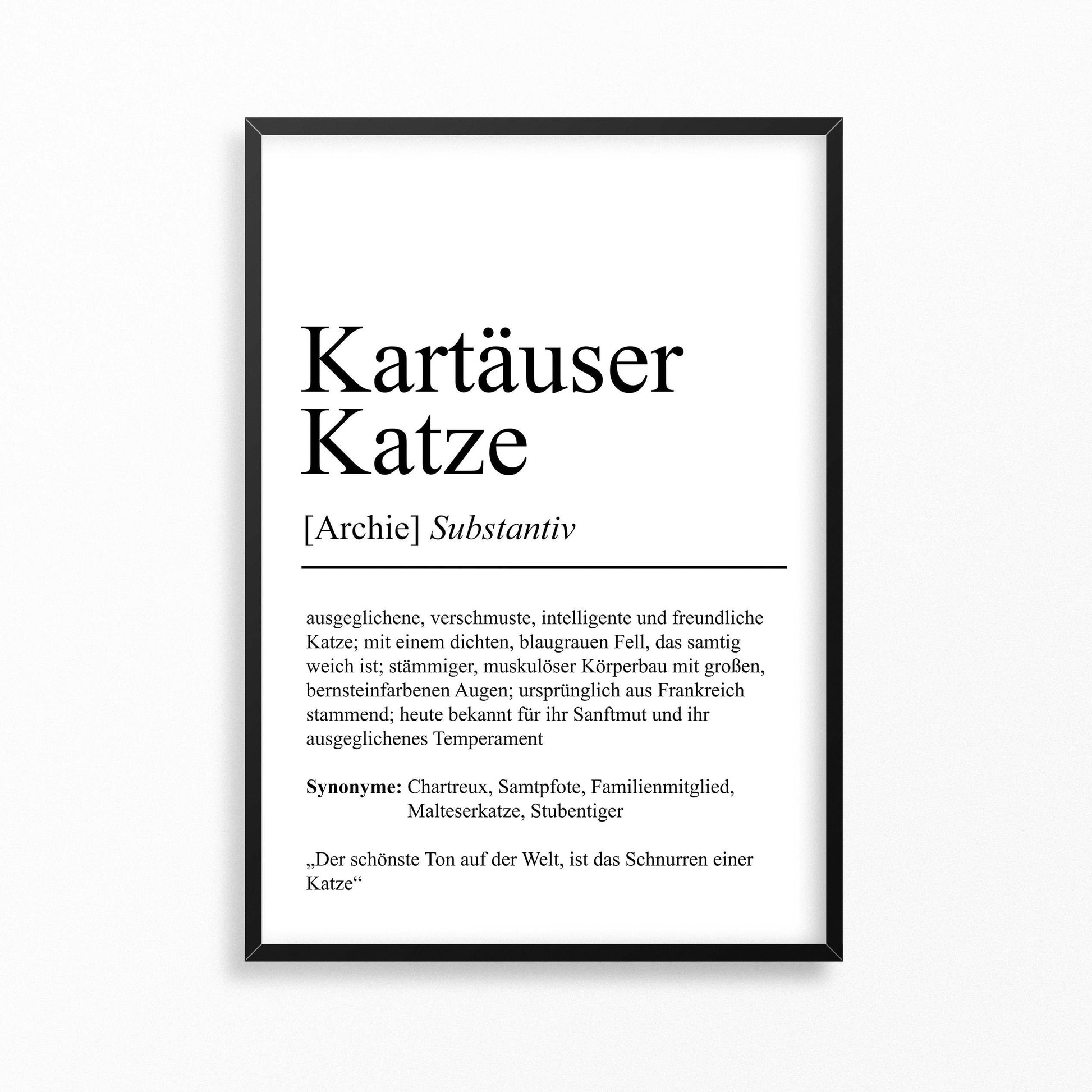 Kartäuser Katze Definition Poster personalisierbar mit Name Katze Rasse Poster Geschenk Katzenbesitzer Einzug Geburtstag Geschenk