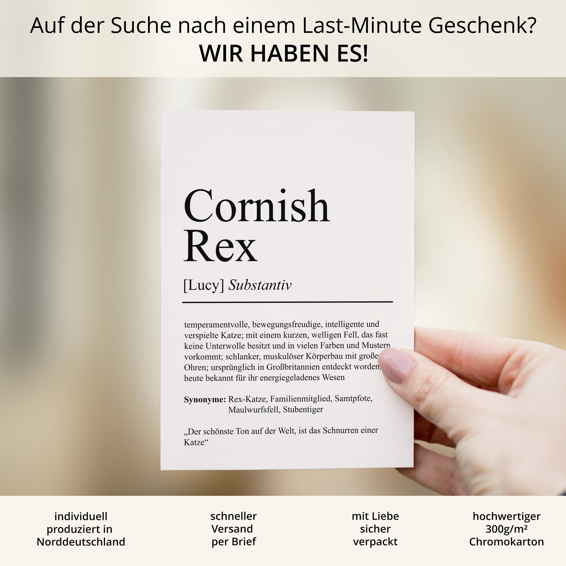 Cornish Rex Definition Karte personalisierbar mit Name Katze Rasse Grußkarte Geschenk Katzenbesitzer Karte Geburtstag Geschenk