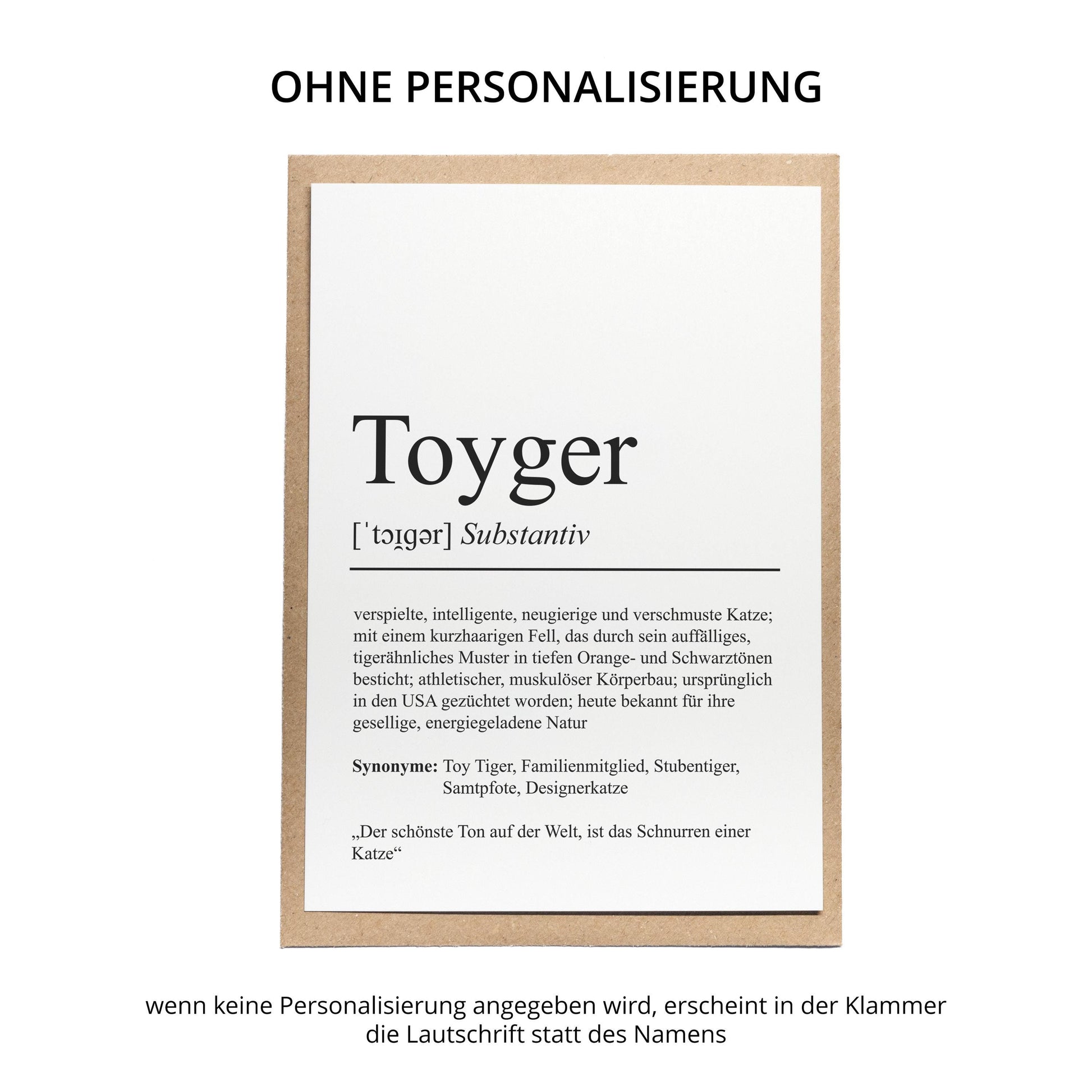 Toyger Definition Karte personalisierbar mit Name Katze Rasse Grußkarte Geschenk Katzenbesitzer Karte Geburtstag Geschenk