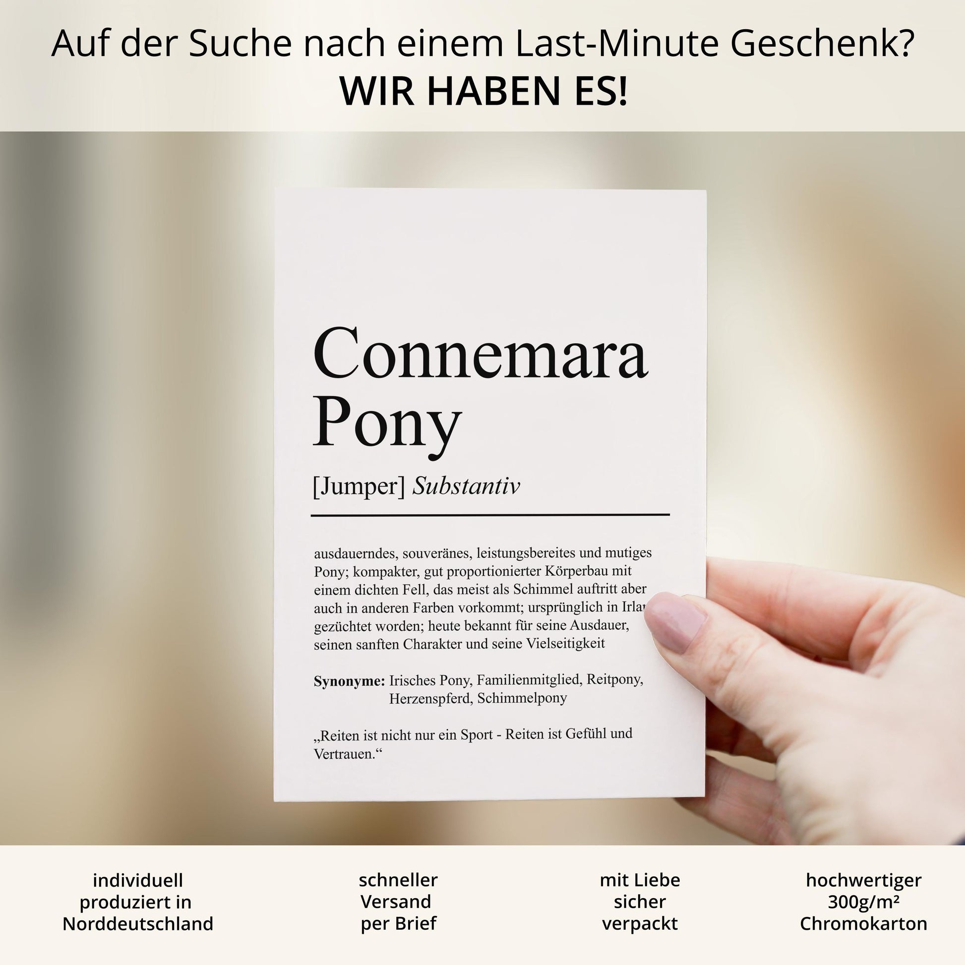 Connemara Pony Definition Karte personalisierbar mit Name Pferd Rasse Grußkarte Geschenk Reiter Karte Geburtstag Geschenk Pferdeliebhaber