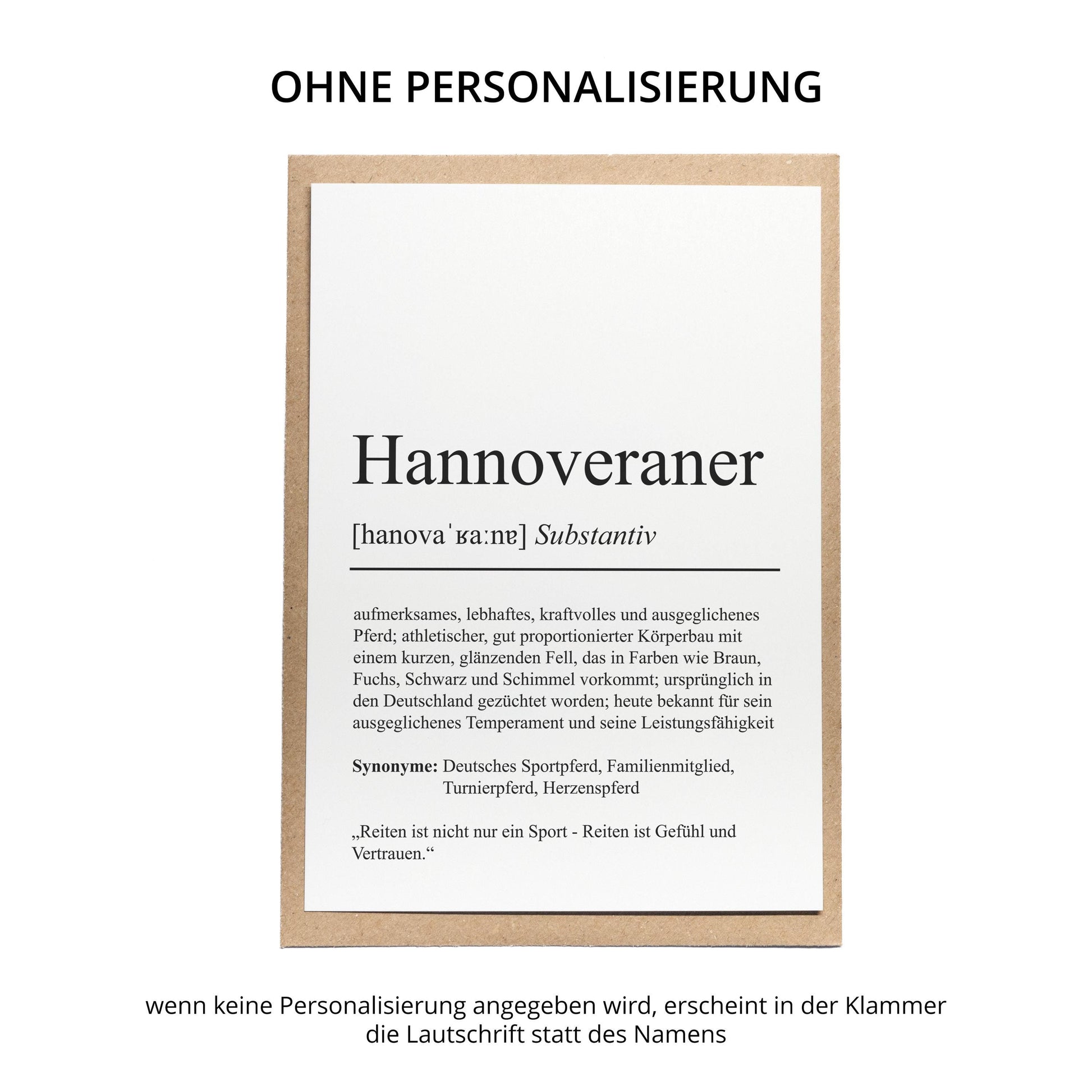 Hannoveraner Definition Karte personalisierbar mit Name Pferd Rasse Grußkarte Geschenk Reiter Karte Geburtstag Geschenk Pferdeliebhaber