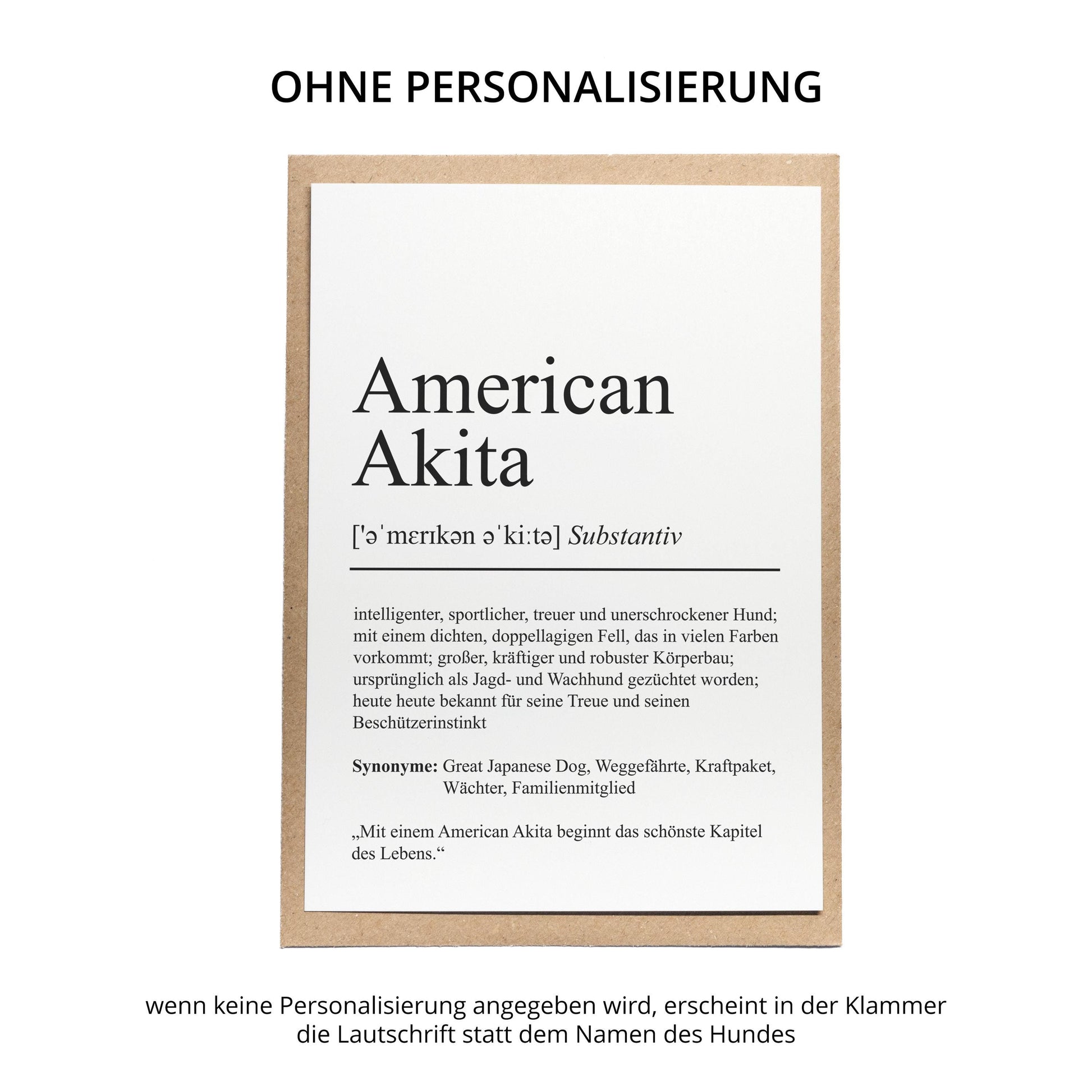 American Akita Definition Karte personalisierbar mit Name Hunde Rasse Grußkarte Geschenk Hundebesitzer Karte Geburtstag Geschenk