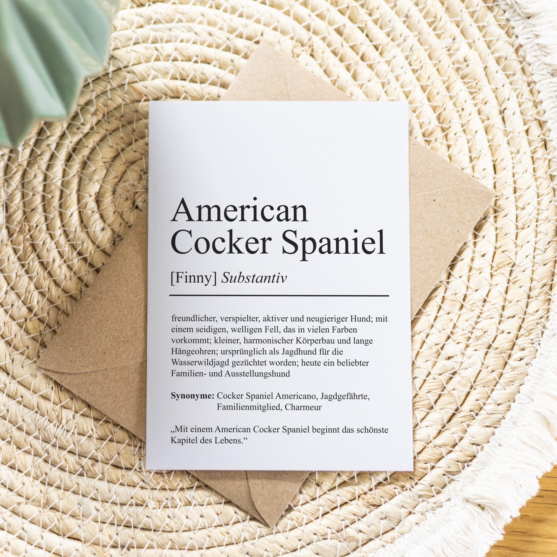 American Cocker Spaniel Definition Karte personalisierbar mit Name Hunde Rasse Grußkarte Geschenk Hundebesitzer Karte Geburtstag Geschenk