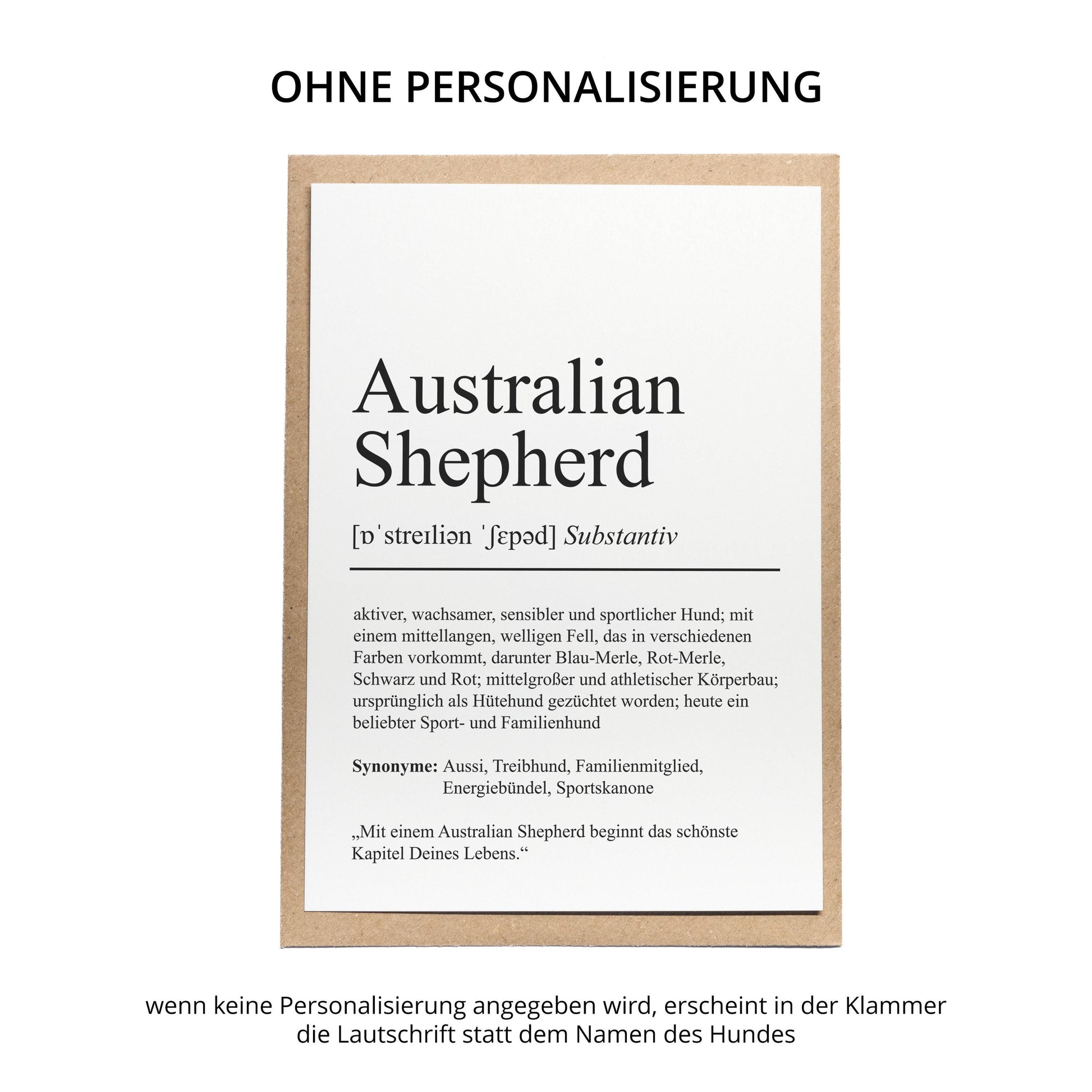 Australian Shepherd Definition Karte personalisierbar mit Name Hunde Rasse Grußkarte Geschenk Hundebesitzer Karte Geburtstag Geschenk