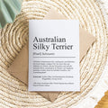 Australian Silky Terrier Definition Karte personalisierbar mit Name Hunde Rasse Grußkarte Geschenk Hundebesitzer Karte Geburtstag Geschenk