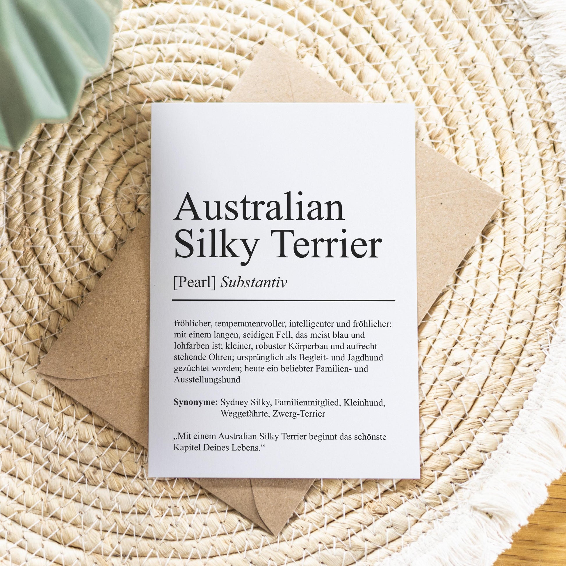 Australian Silky Terrier Definition Karte personalisierbar mit Name Hunde Rasse Grußkarte Geschenk Hundebesitzer Karte Geburtstag Geschenk