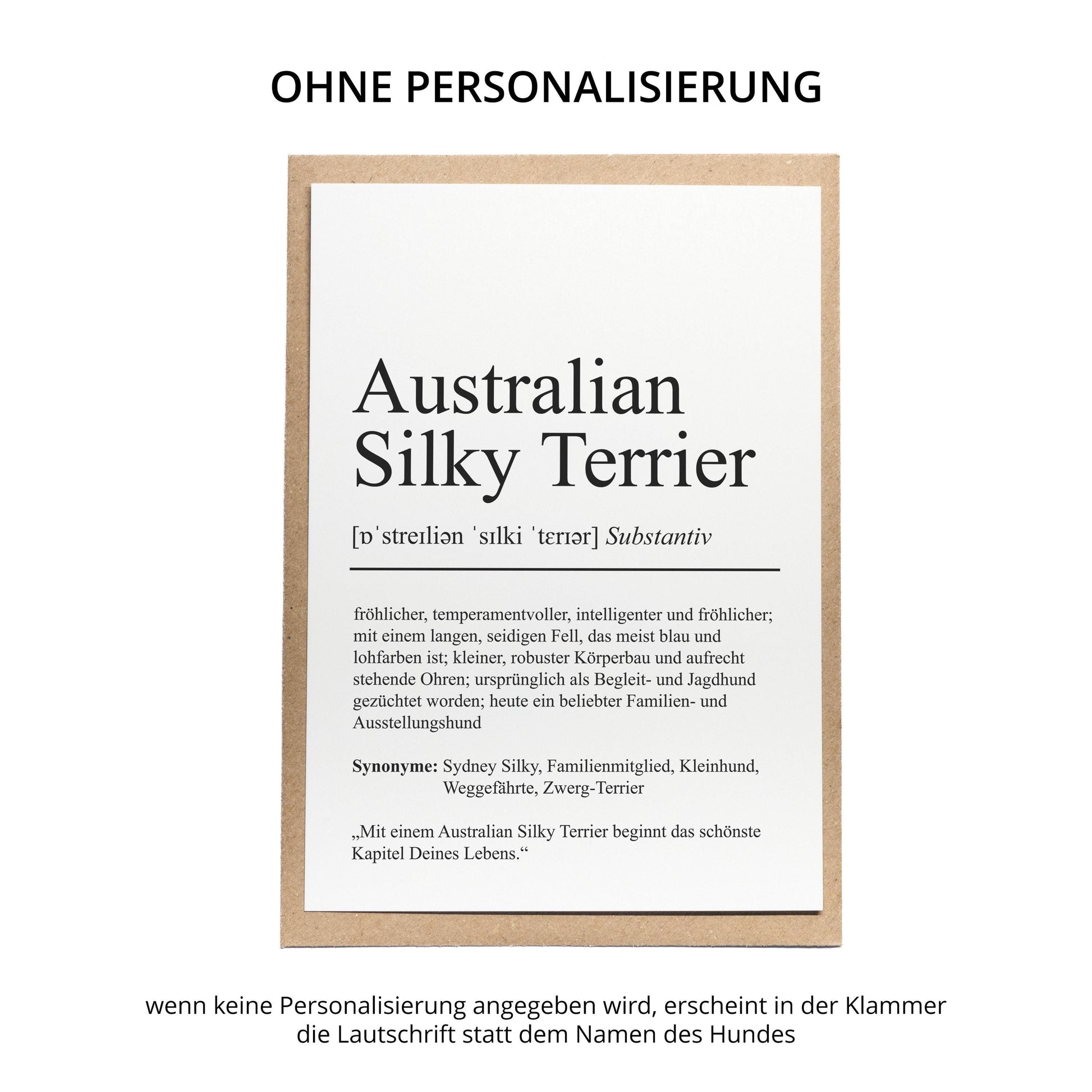 Australian Silky Terrier Definition Karte personalisierbar mit Name Hunde Rasse Grußkarte Geschenk Hundebesitzer Karte Geburtstag Geschenk