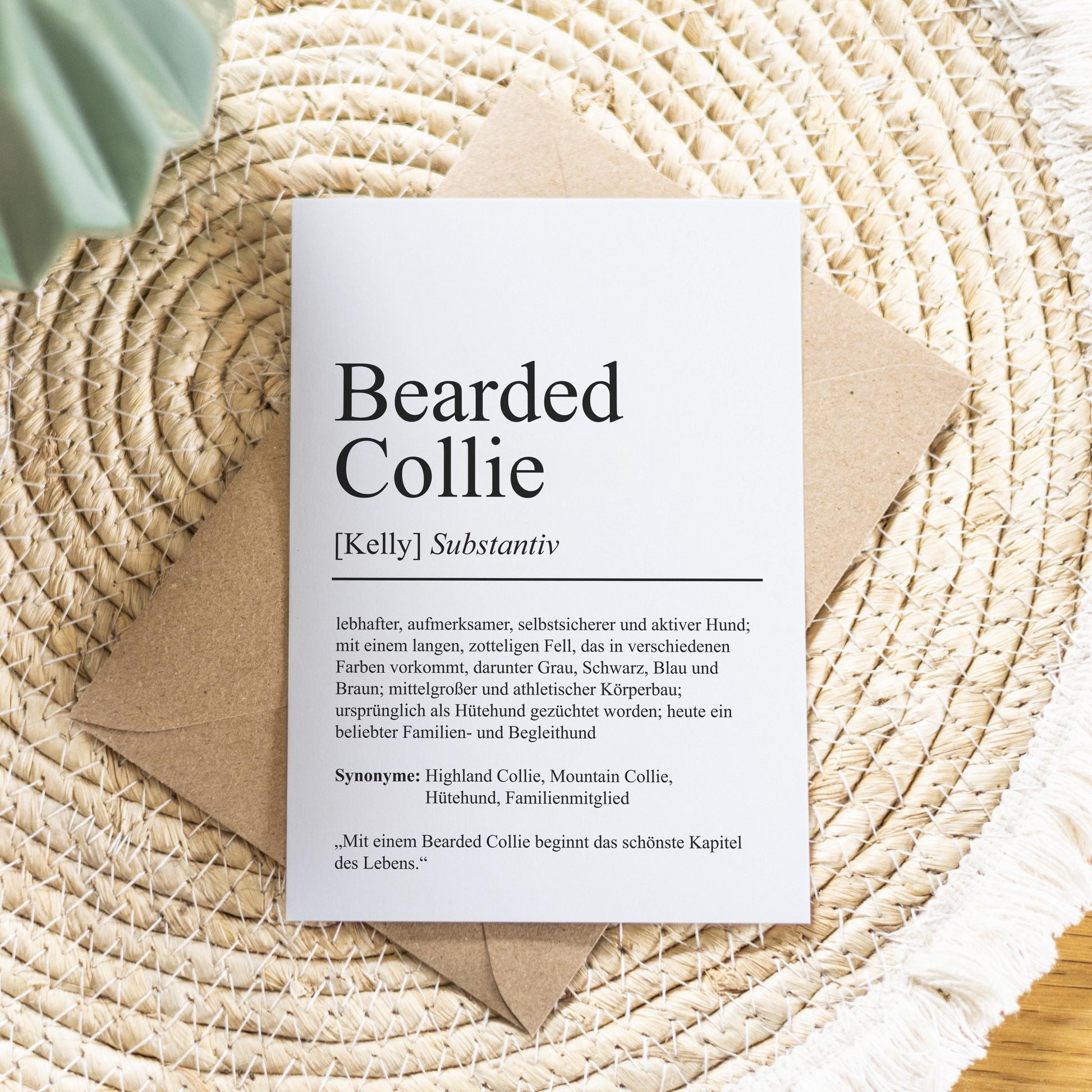 Bearded Collie Definition Karte personalisierbar mit Name Hunde Rasse Grußkarte Geschenk Hundebesitzer Karte Geburtstag Geschenk
