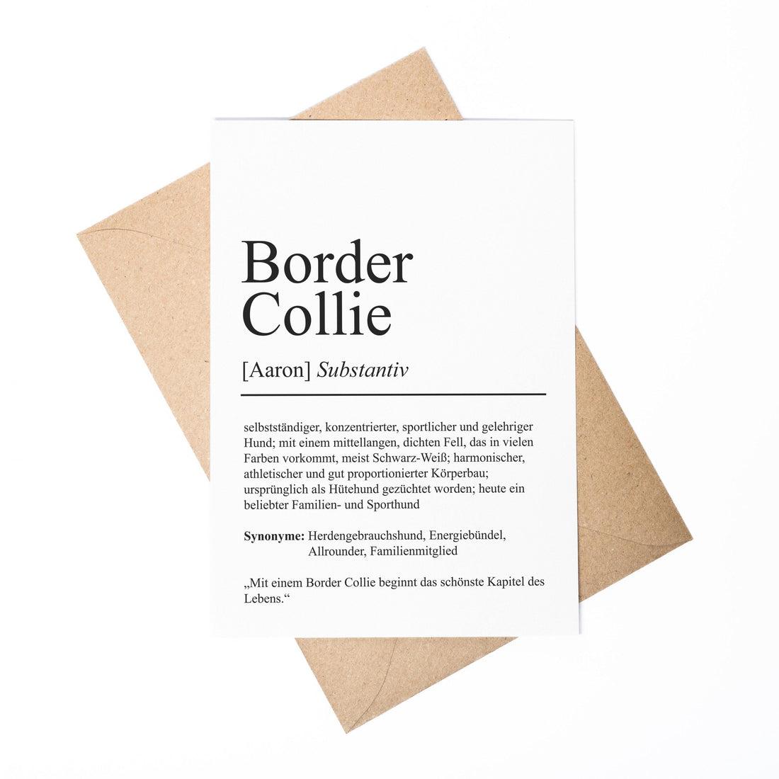 Border Collie Definition Karte personalisierbar mit Name Hunde Rasse Grußkarte Geschenk Hundebesitzer Karte Geburtstag Geschenk