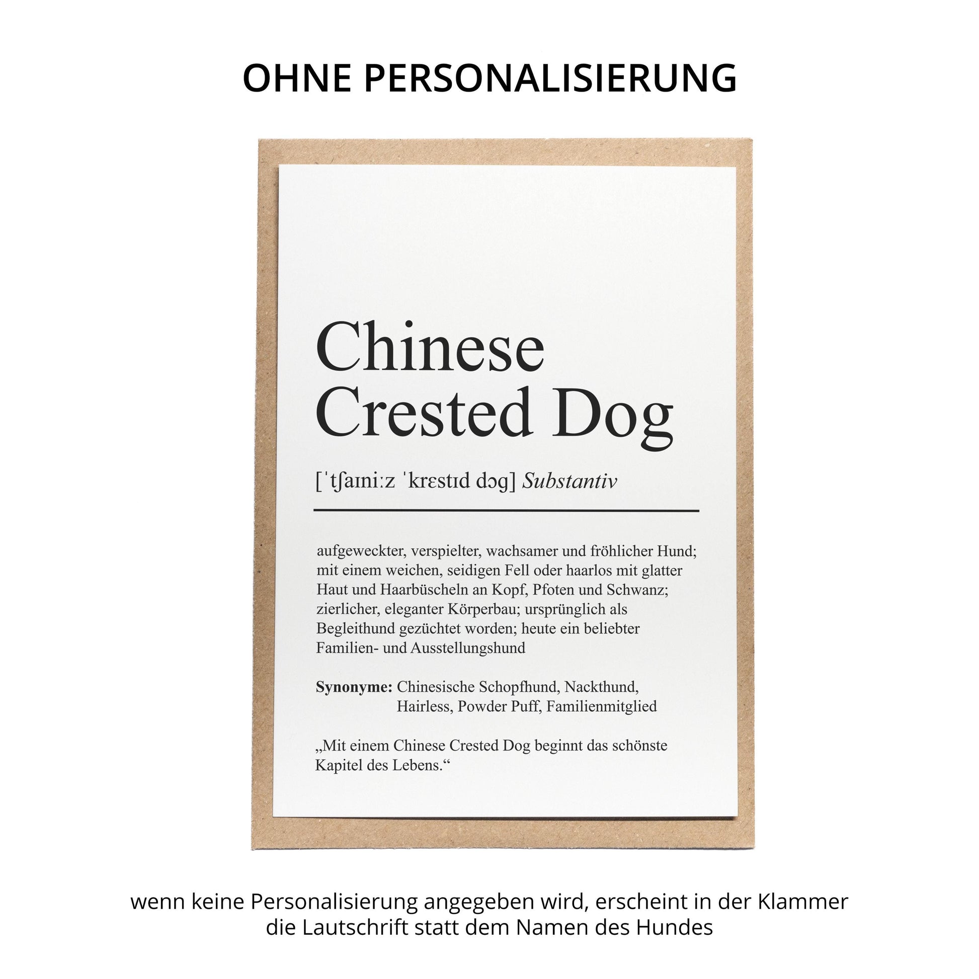 Chinese Crested Dog Definition Karte personalisierbar mit Name Hunde Rasse Grußkarte Geschenk Hundebesitzer Karte Geburtstag Geschenk