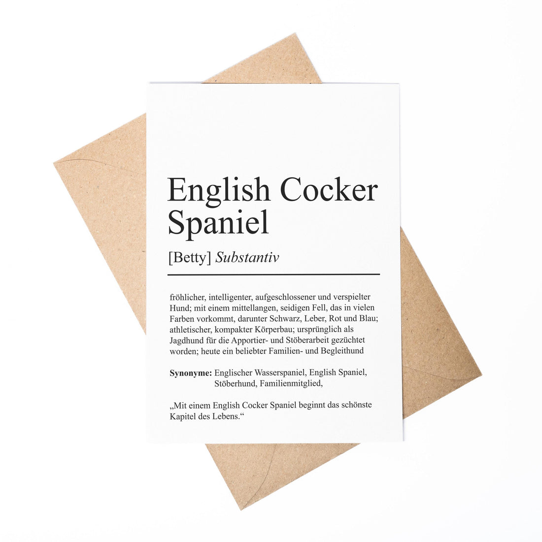 English Cocker Spaniel Definition Karte personalisierbar mit Name Hunde Rasse Grußkarte Geschenk Hundebesitzer Karte Geburtstag Geschenk