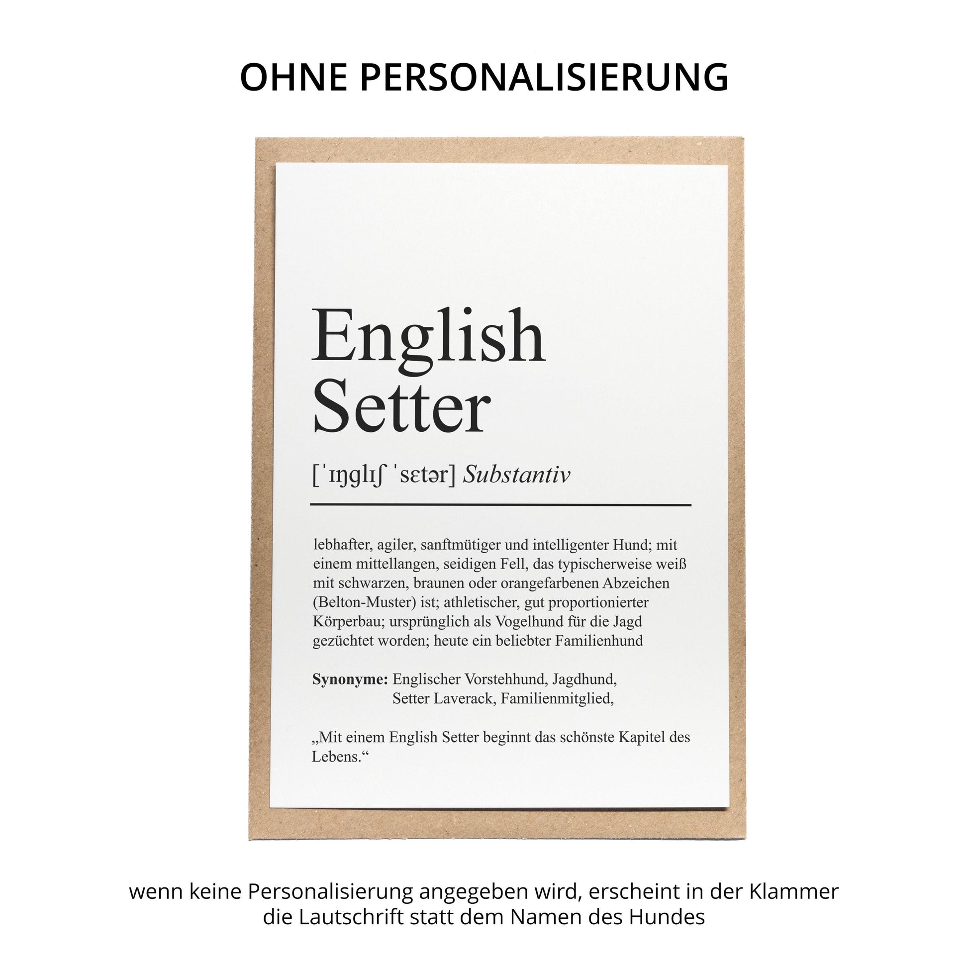 English Setter Definition Karte personalisierbar mit Name Hunde Rasse Grußkarte Geschenk Hundebesitzer Karte Geburtstag Geschenk