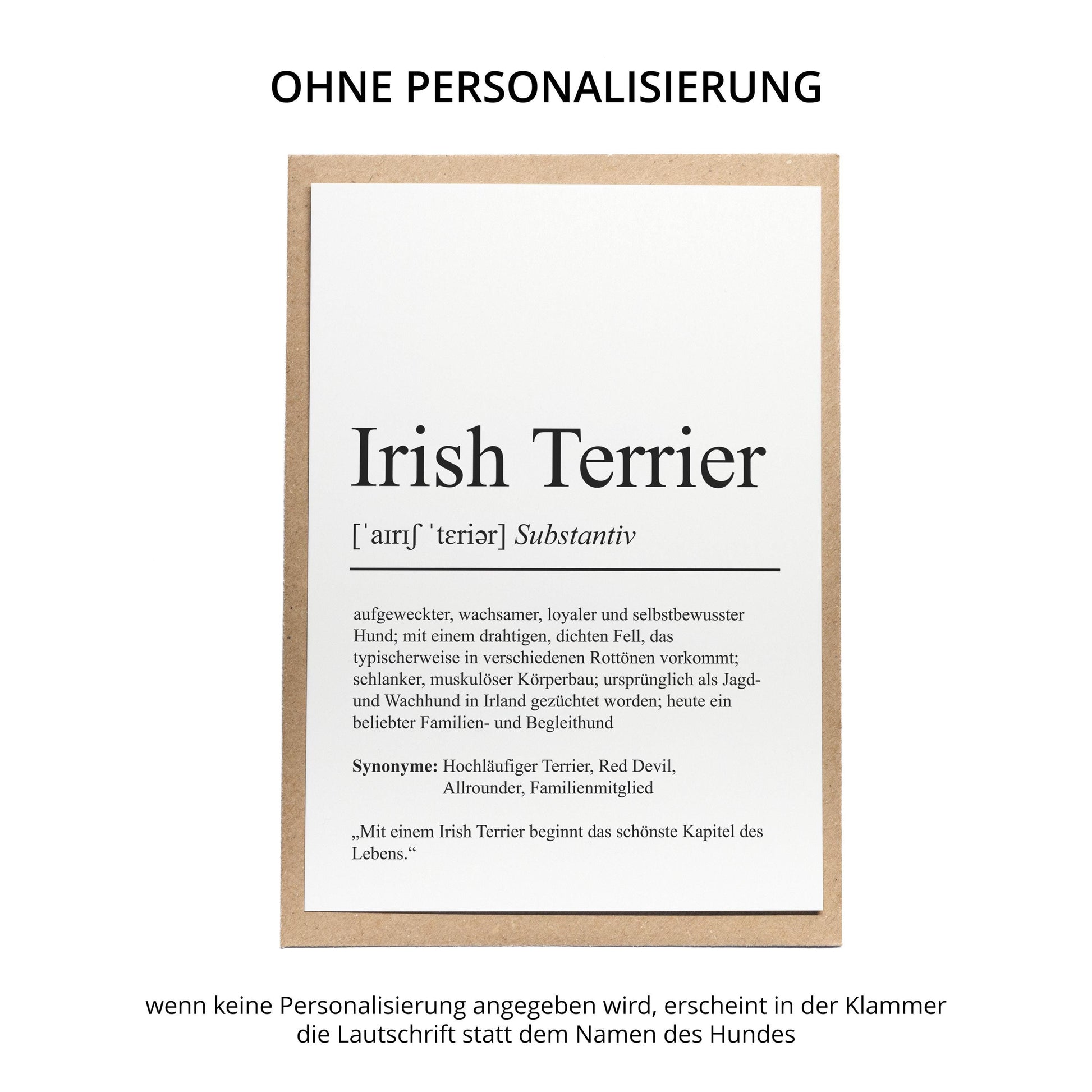 Irish Terrier Definition Karte personalisierbar mit Name Hunde Rasse Grußkarte Geschenk Hundebesitzer Karte Geburtstag Geschenk