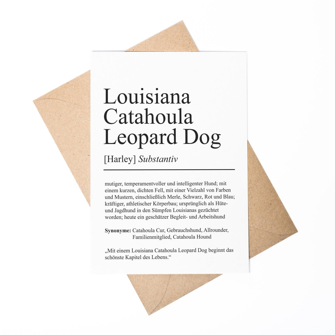 Louisiana Catahoula Leopard Dog Definition Karte personalisierbar mit Name Hunde Rasse Grußkarte Geschenk Hundebesitzer Karte Geburtstag