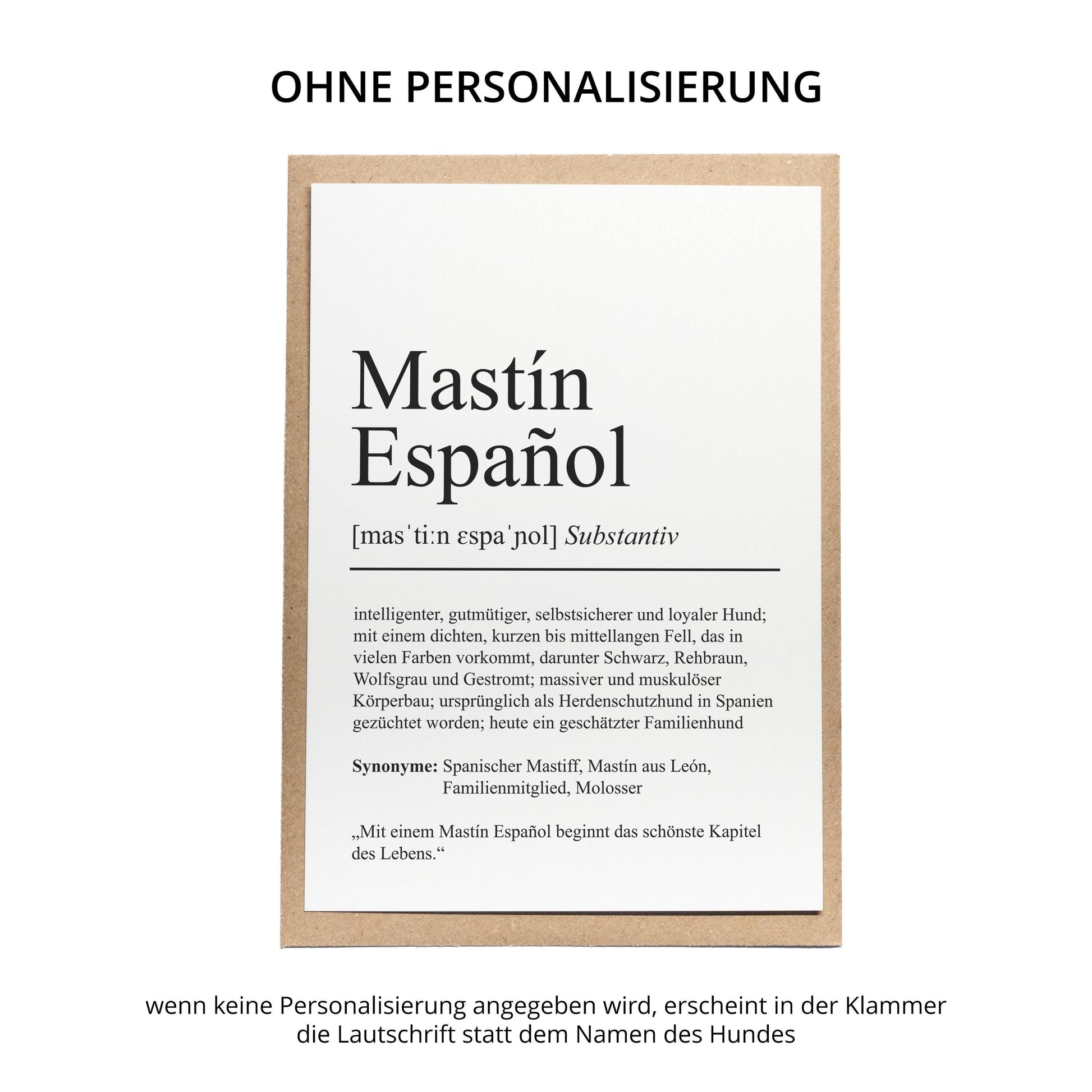 Mastin Espanol Definition Karte personalisierbar mit Name Hunde Rasse Grußkarte Geschenk Hundebesitzer Karte Geburtstag Geschenk