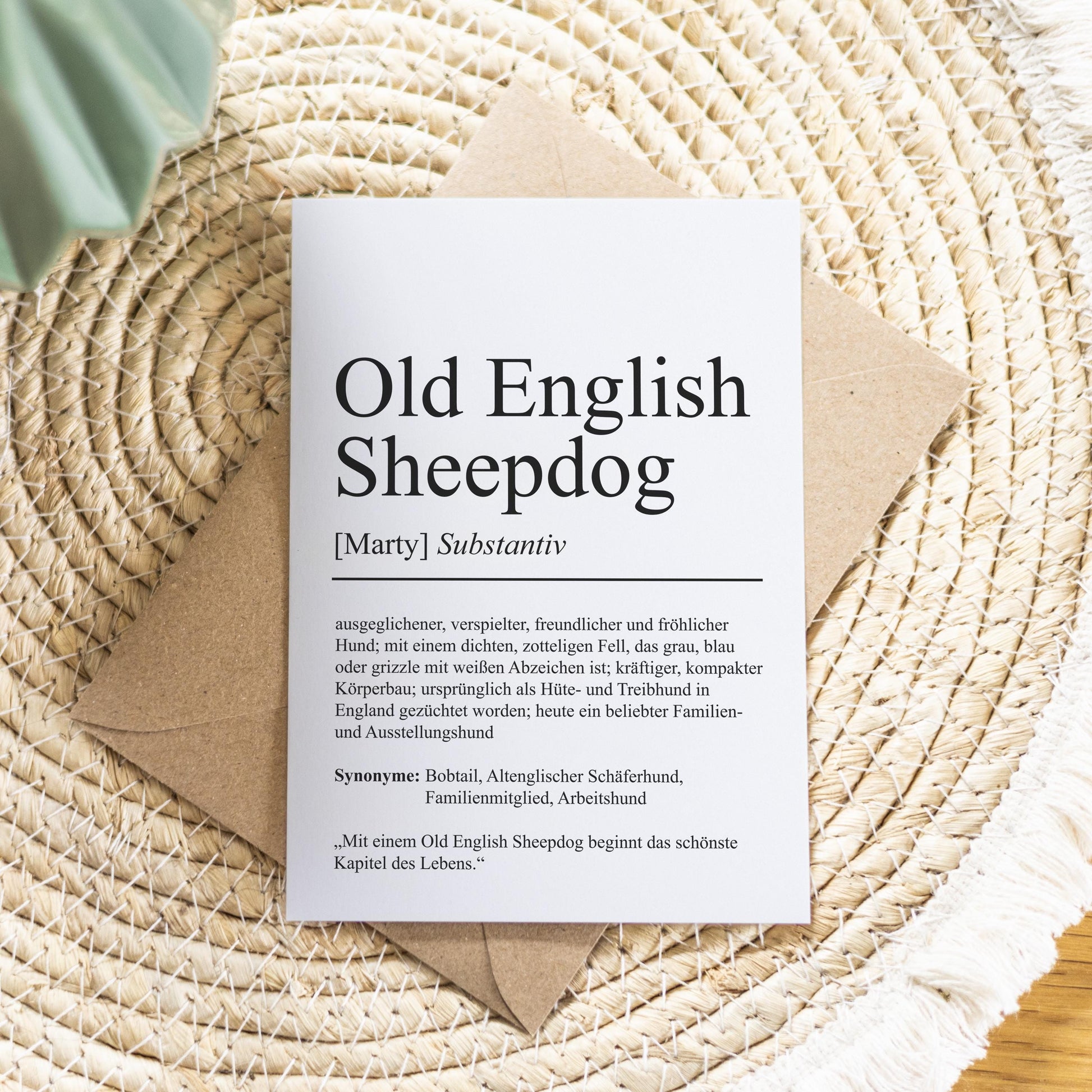 Old English Sheepdog Definition Karte personalisierbar mit Name Hunde Rasse Grußkarte Geschenk Hundebesitzer Karte Geburtstag Geschenk