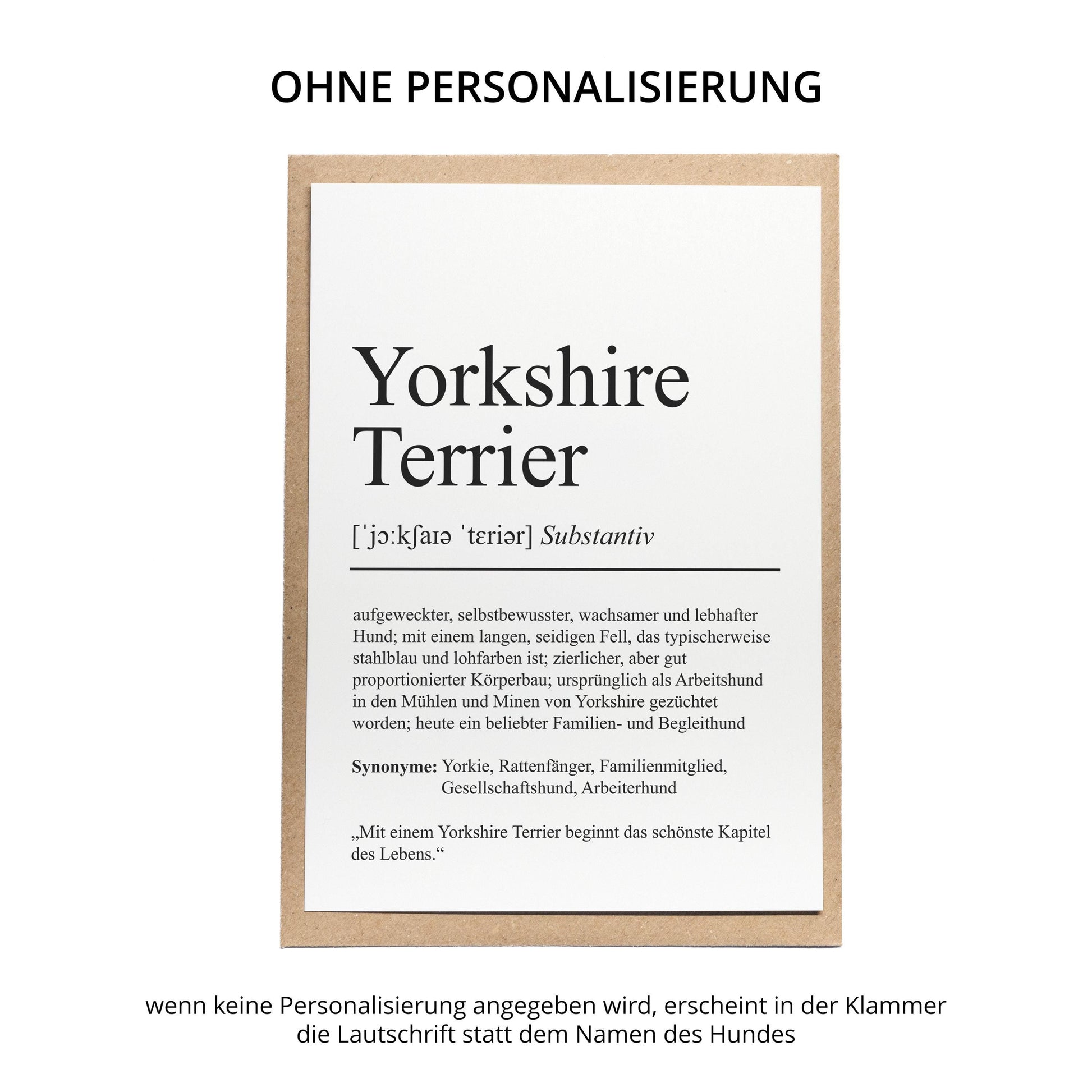 Yorkshire Terrier Definition Karte personalisierbar mit Name Hunde Rasse Grußkarte Geschenk Hundebesitzer Karte Geburtstag Geschenk