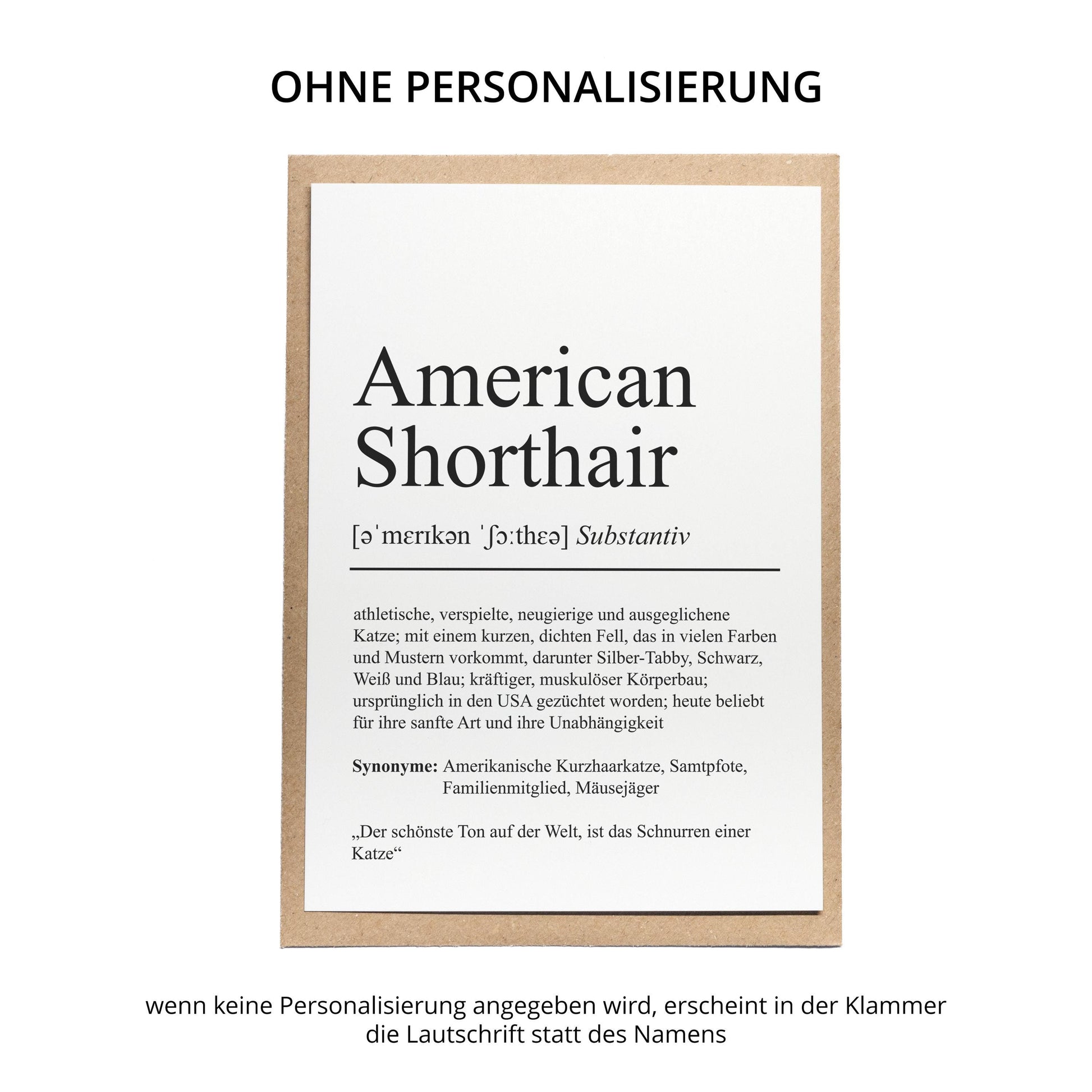 American Shorthair Definition Karte personalisierbar mit Name Katze Rasse Grußkarte Geschenk Katzenbesitzer Karte Geburtstag Geschenk