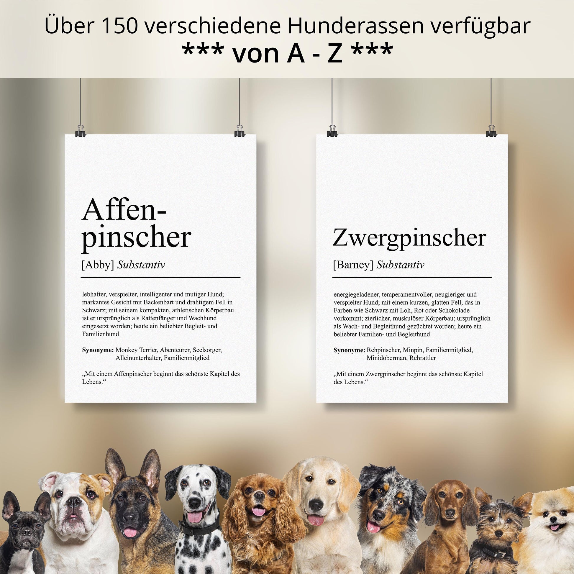 Hund Definition Poster, personalisierbar mit Bild + Name, Massivholzrahmen, Last Minute Geschenk Hundehalter