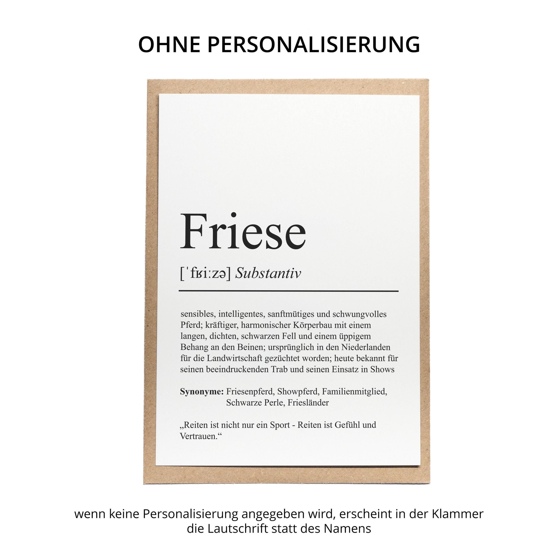 Friese Definition Karte personalisierbar mit Name Pferd Rasse Grußkarte Geschenk Reiter Karte Geburtstag Geschenk Pferdeliebhaber