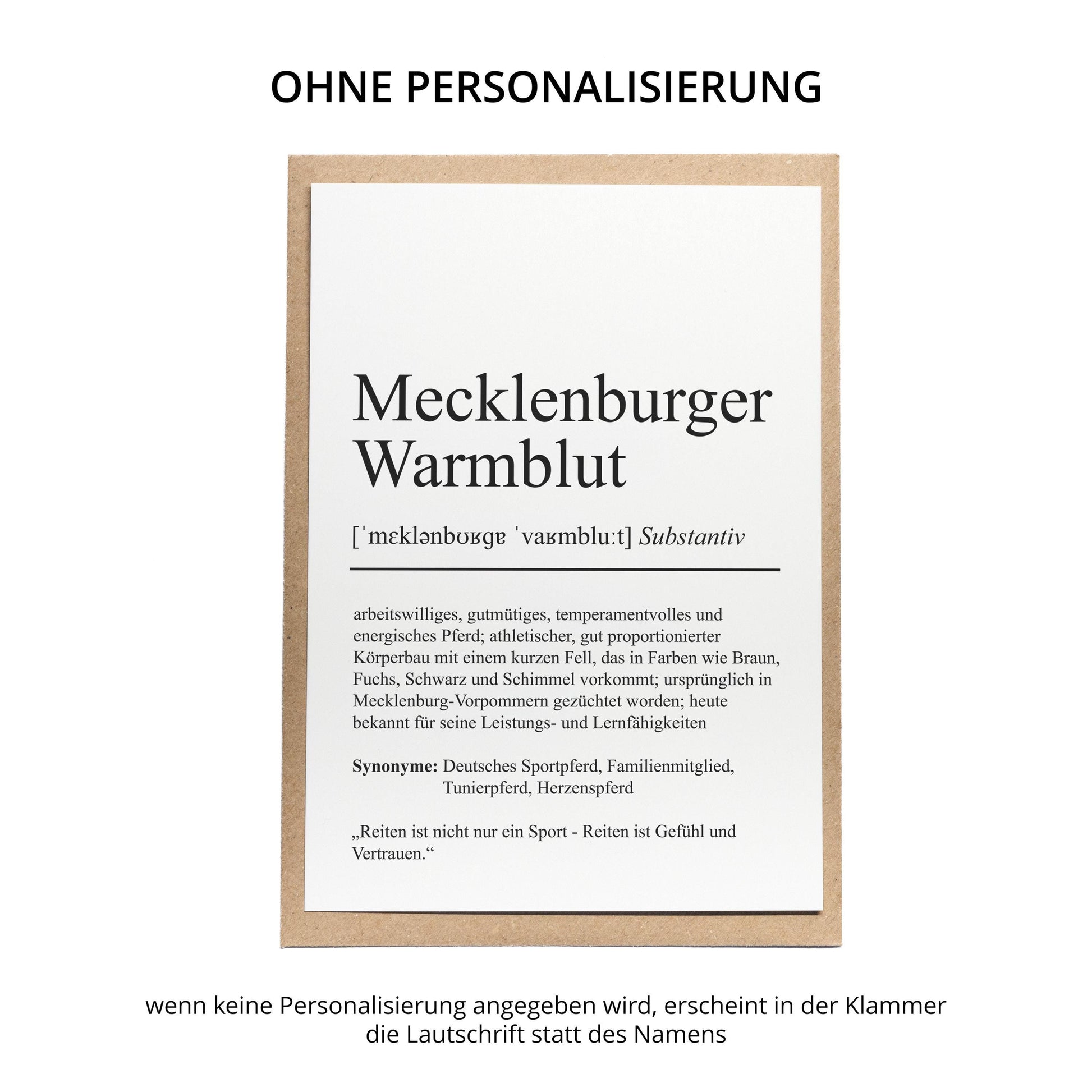 Mecklenburger Warmblut Definition Karte personalisierbar mit Name Pferd Rasse Grußkarte Geschenk Reiter Karte Geburtstag Geschenk