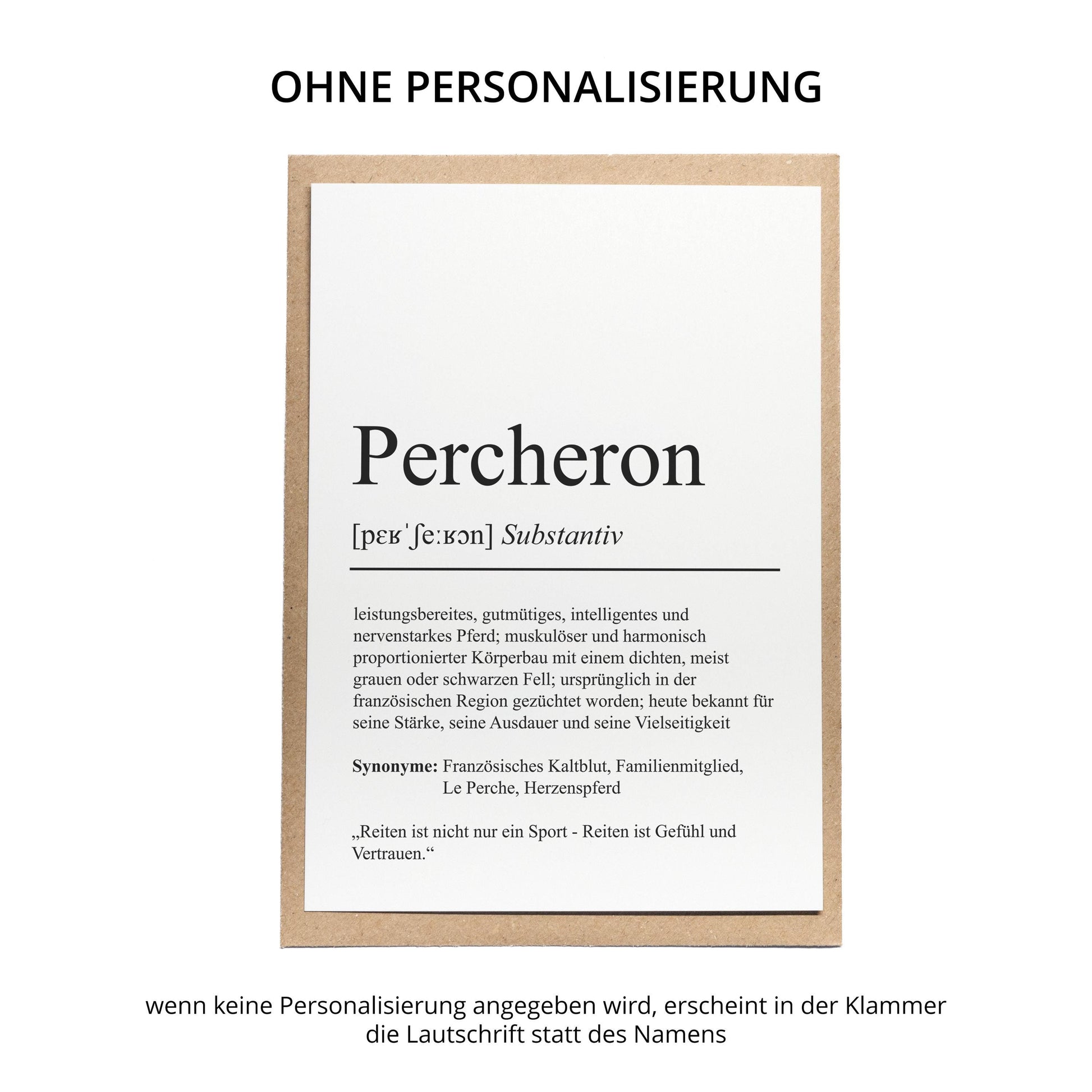 Percheron Definition Karte personalisierbar mit Name Pferd Rasse Grußkarte Geschenk Reiter Karte Geburtstag Geschenk Pferdeliebhaber