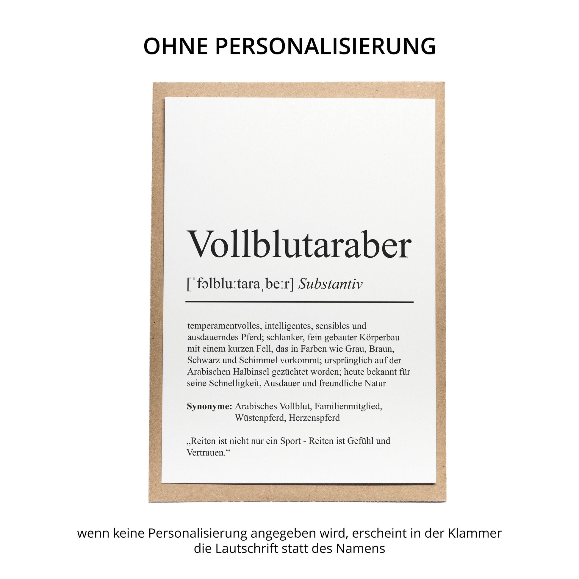 Vollblutaraber Definition Karte personalisierbar mit Name Pferd Rasse Grußkarte Geschenk Reiter Karte Geburtstag Geschenk Pferdeliebhaber