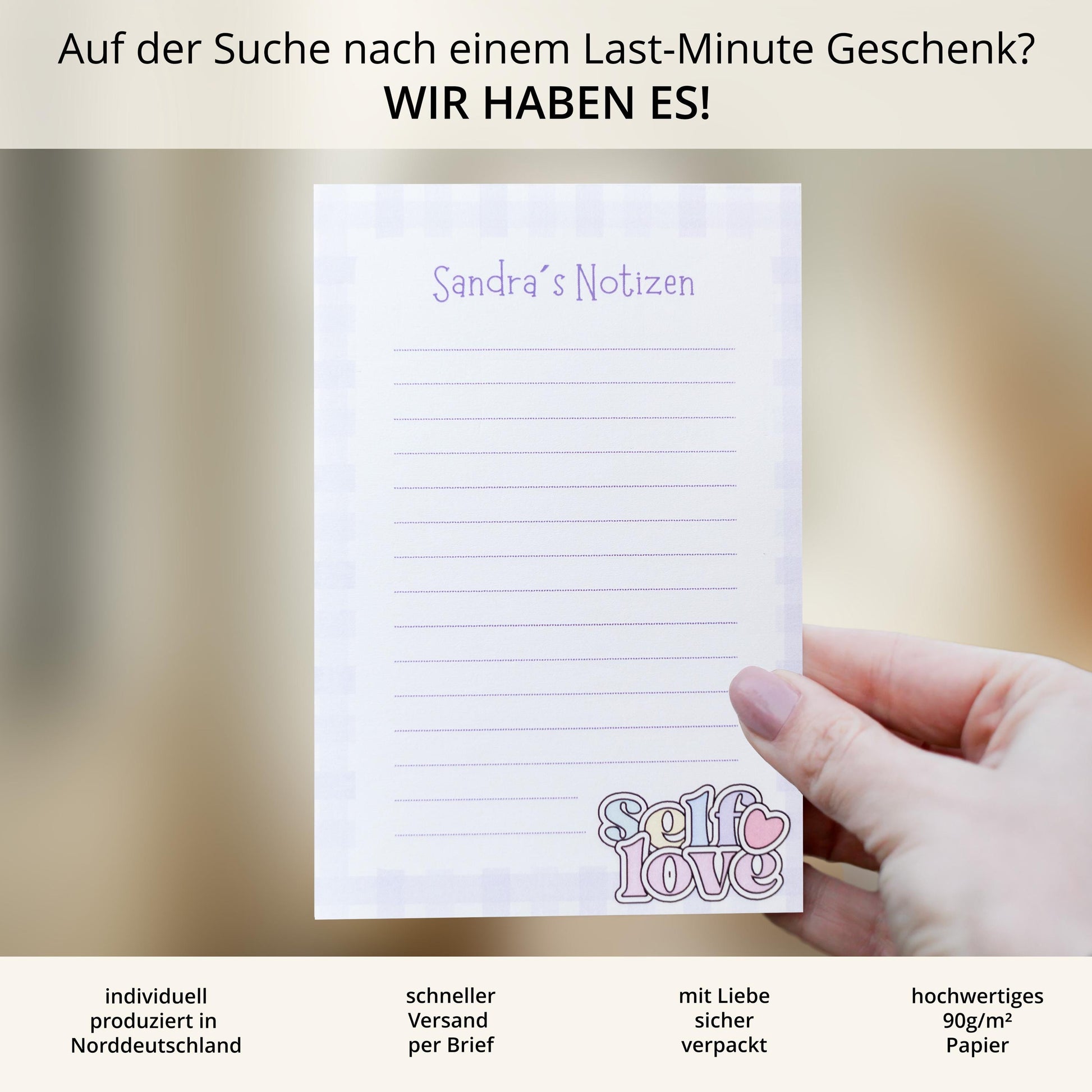 Notizblock Selflove personalisierbar mit Namen To Do Liste Notizblock für Studenten Schreibblock Bürobedarf Geschenk Kollege