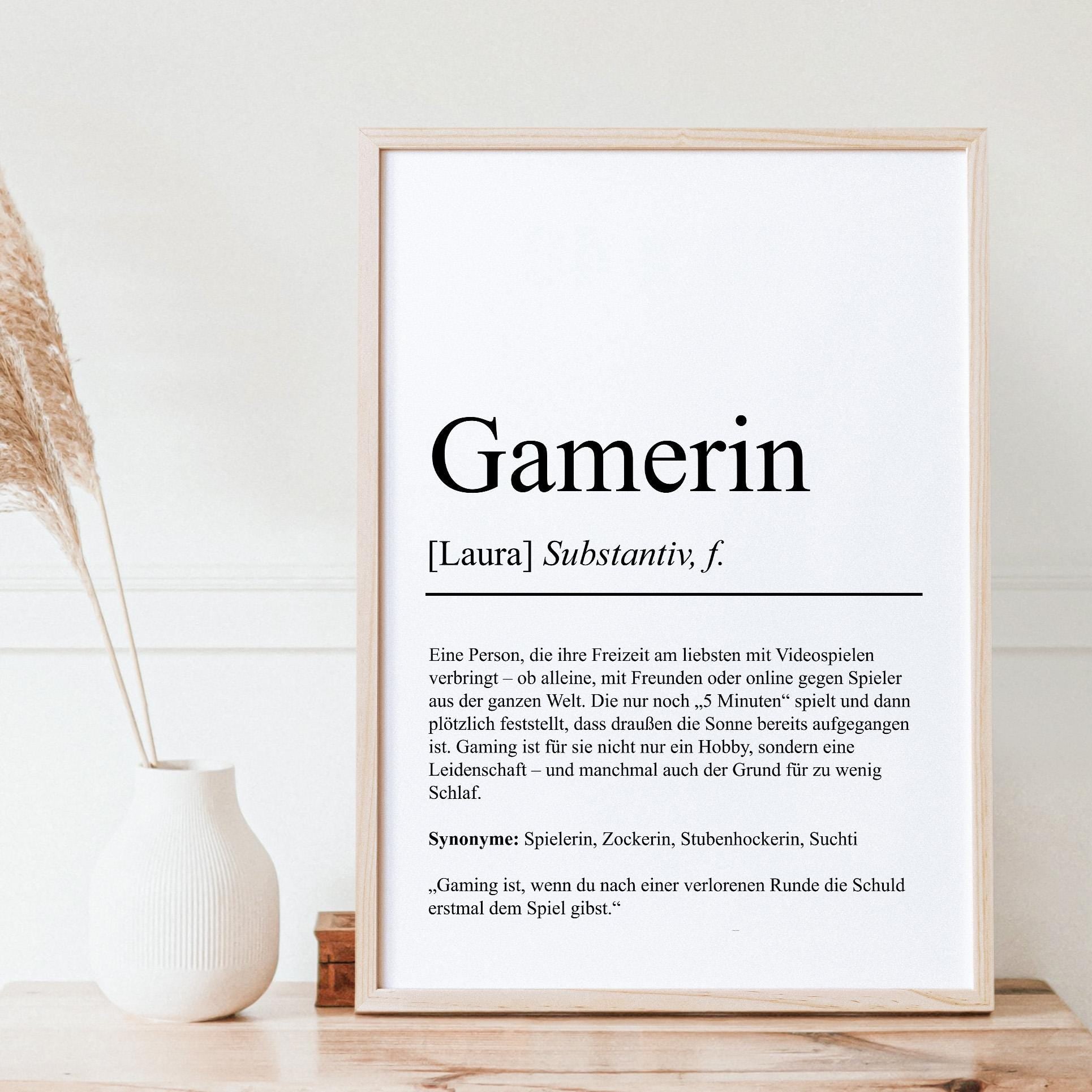 Gamerin Definition Poster personalisierbar mit Namen Hobby Poster Gamerin Geschenk Einzug Geburtstag Geschenk Gamerin Poster Hobby Definition