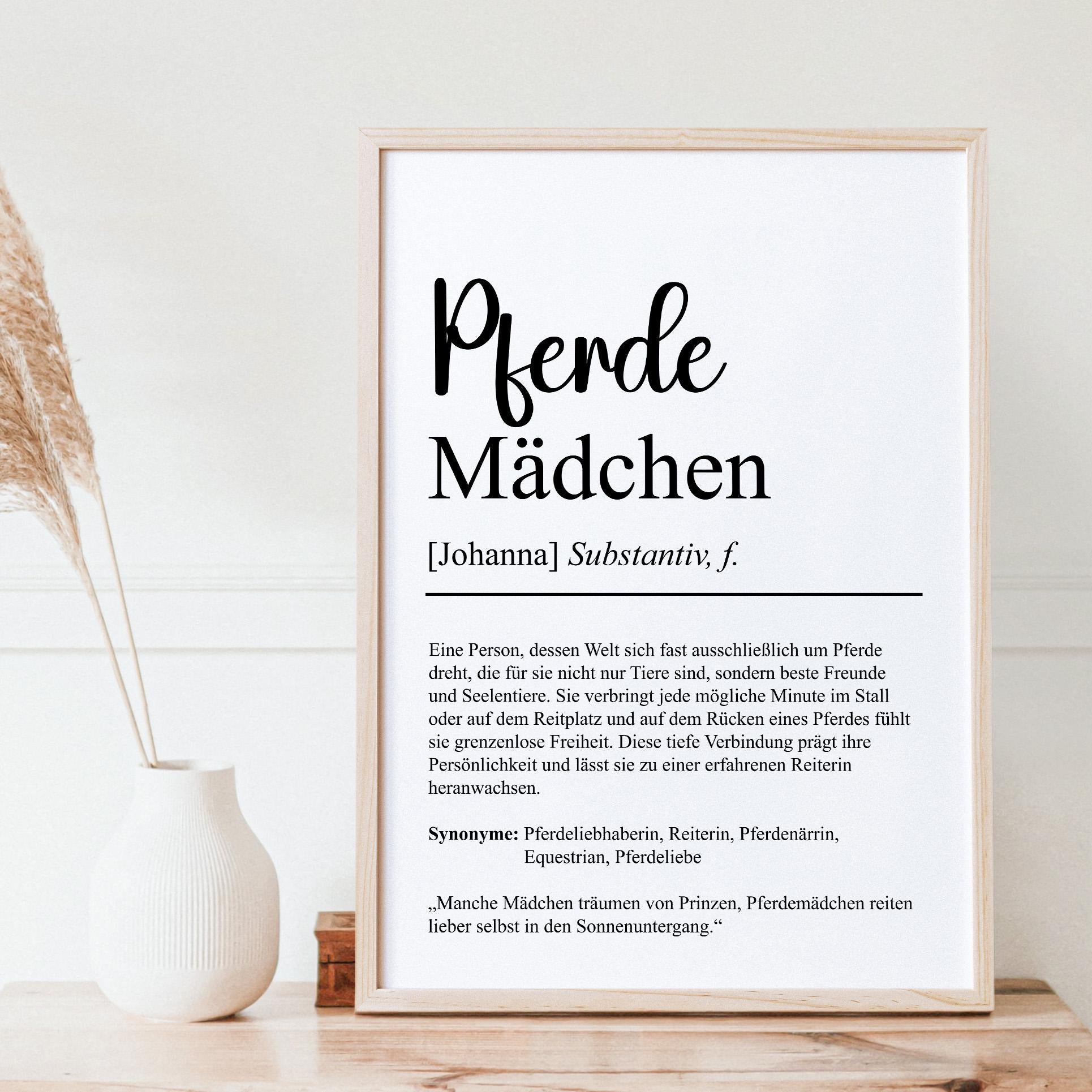 Pferdemädchen Definition Poster personalisierbar mit Namen Pferdemädchen Poster Geschenk Geburtstag Geschenk Pferdemädchen Poster Hobby