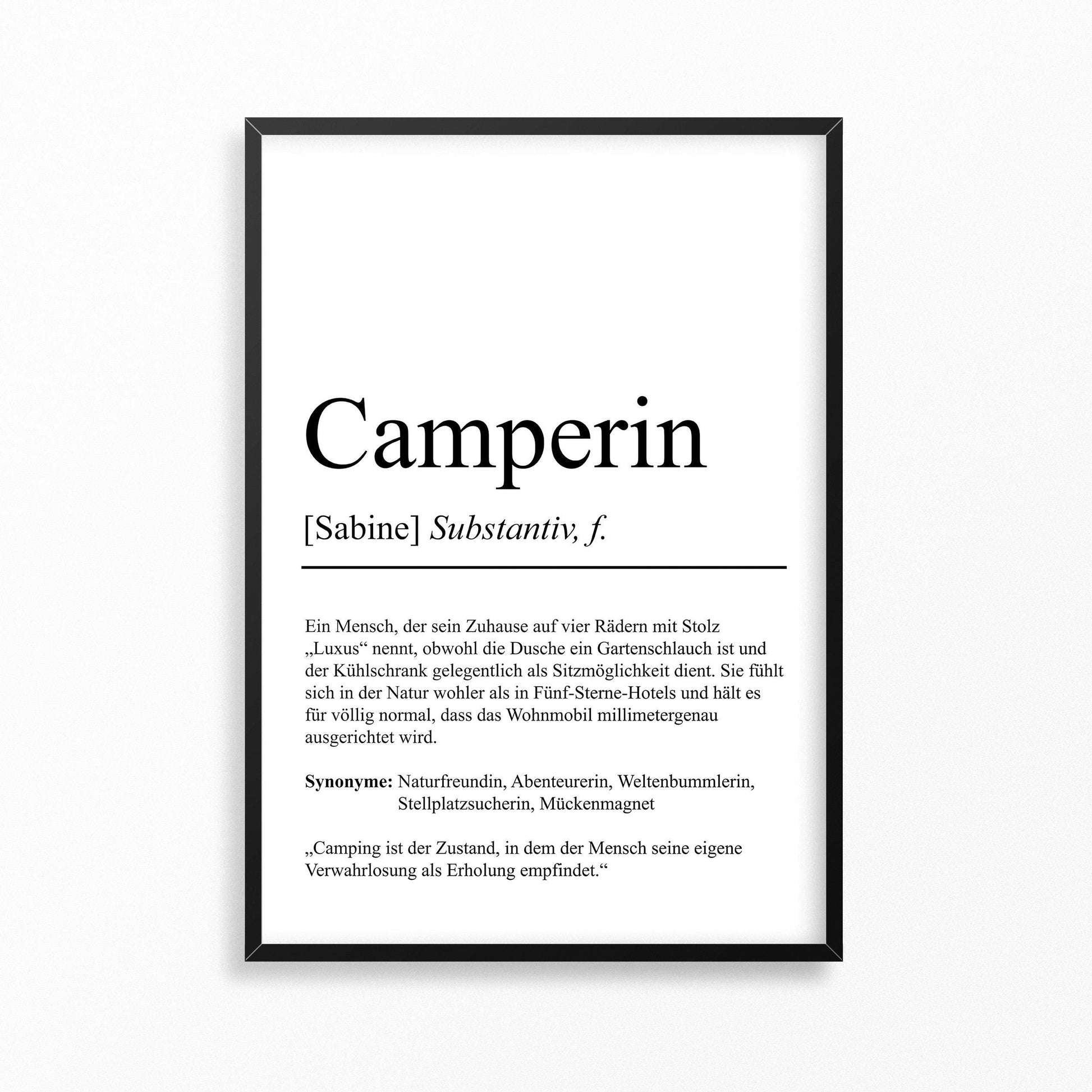 Camper Definition Poster personalisierbar mit Namen Hobby Poster Campe – posterfieber