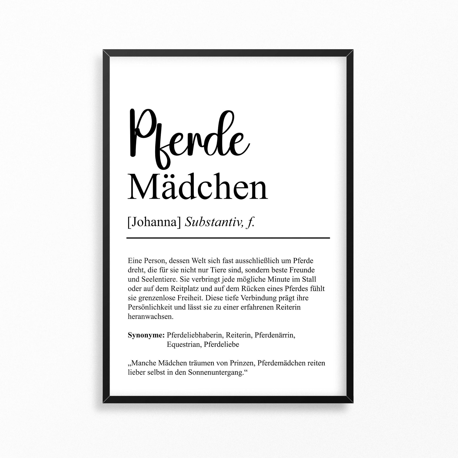 Pferdemädchen Definition Poster personalisierbar mit Namen Pferdemädchen Poster Geschenk Geburtstag Geschenk Pferdemädchen Poster Hobby