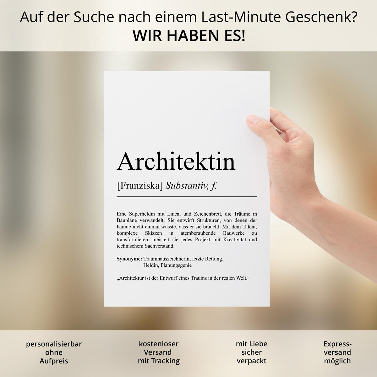 Architektin Definition Poster personalisierbar mit Namen Beruf Poster Architektin Geschenk Einzug Geburtstag Geschenk Architektin Poster
